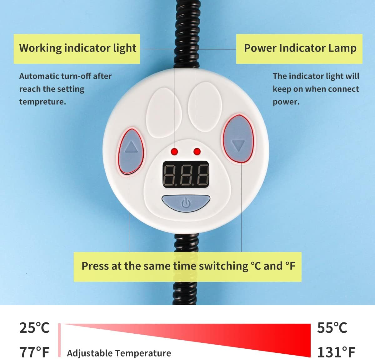 Enjoying Pet Heating Pad 60Cm X 45Cm Dog Heating Pad 7 Level Adjustable Temperature Pet Mat, Blue image number 4