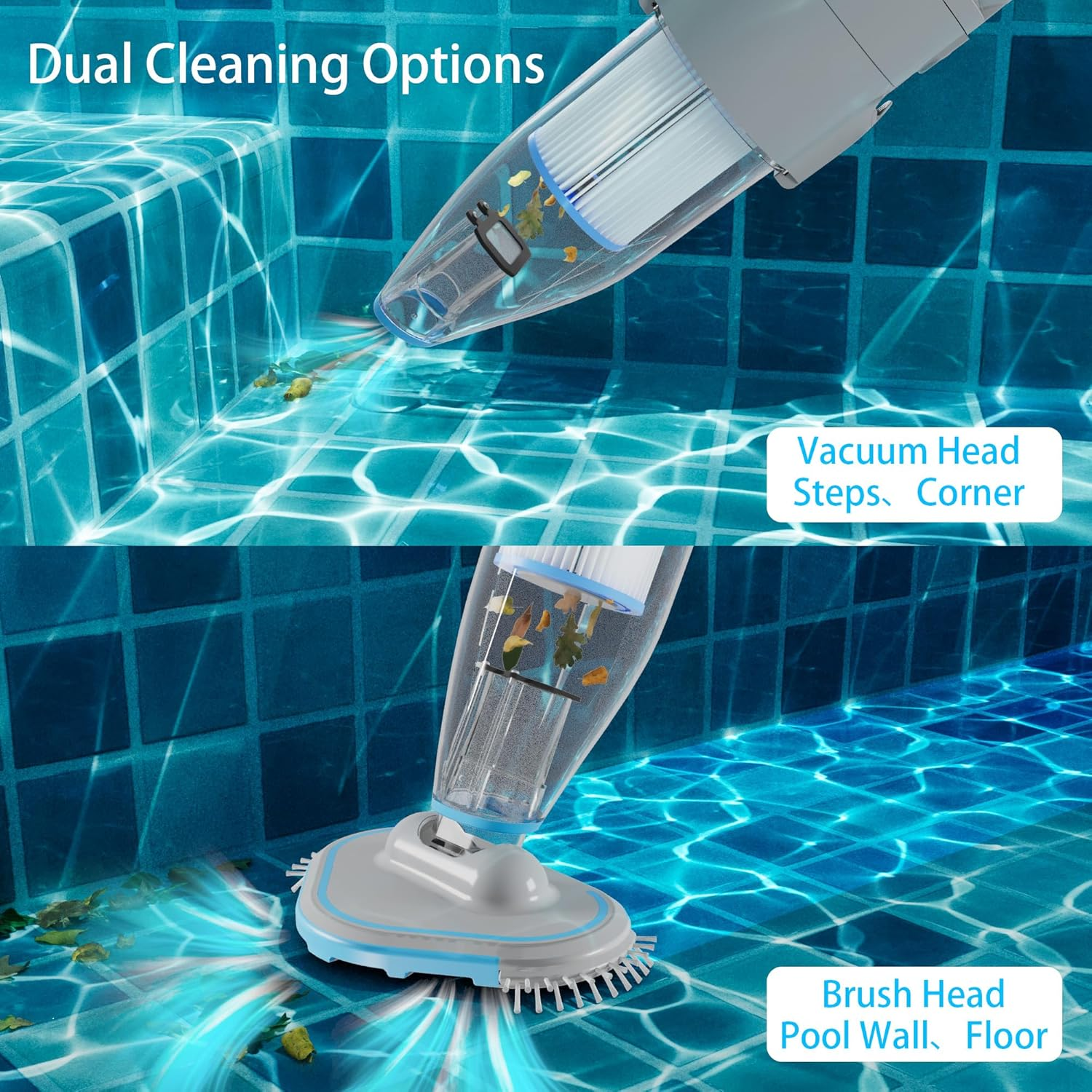 Cordless Pool Vacuum Cleaner, 120L/M Ultra Powerful Suction, Rechargeable Handheld Pool Vacuum for Inground Pools & above Ground up to 120M2 (Pool Stomach 50), with Dual Filters Into image number 5