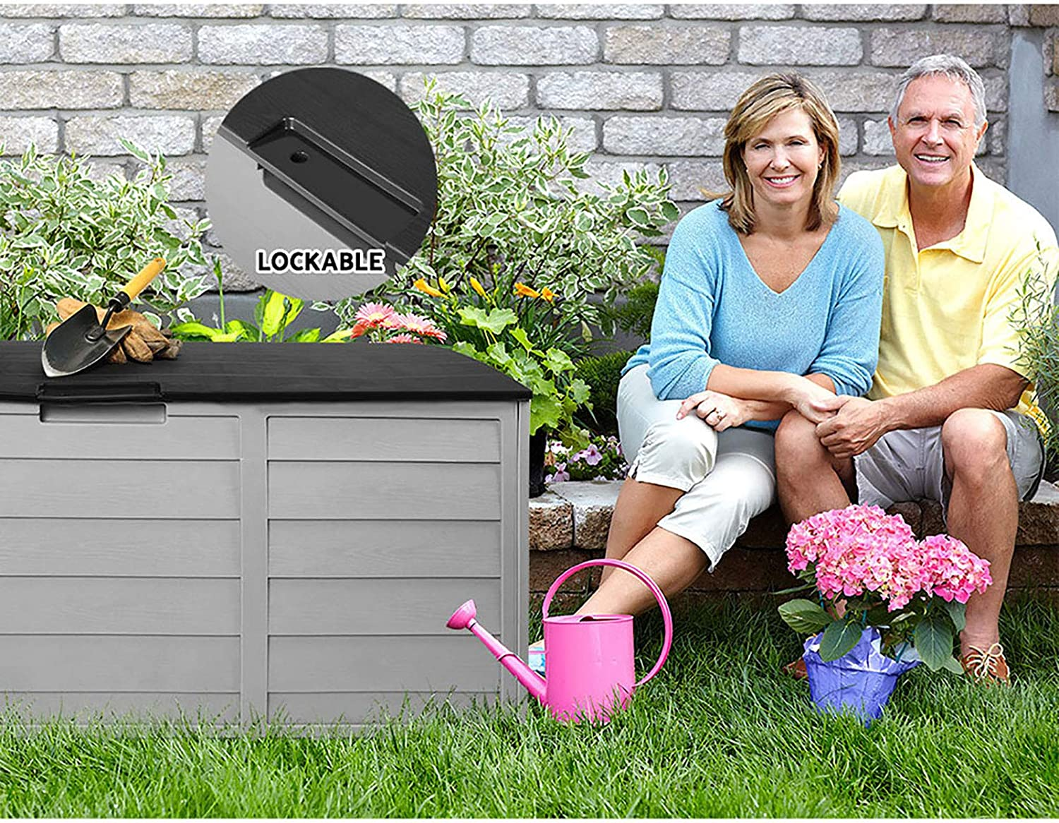 Gardeon Outdoor Storage Box Container Cabinet Bench, 290L Large Lockable Tool Toy Deck Boxes Chest Garden Shed Storages Ottoman Chair Seat Patio Indoor Furniture, with Wheels Handles Black