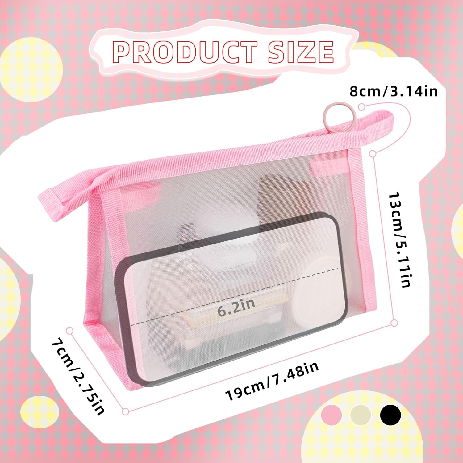 Funincrea Mesh Travel Cosmetic Bag Nylon Toiletry Bag Small with Zip Make up Organiser 19 X 13 Cm Triangle Makeup Bag Portable Cosmetic Bag for Cosmetics Toiletries, Pink, 19X13Cm, Modern