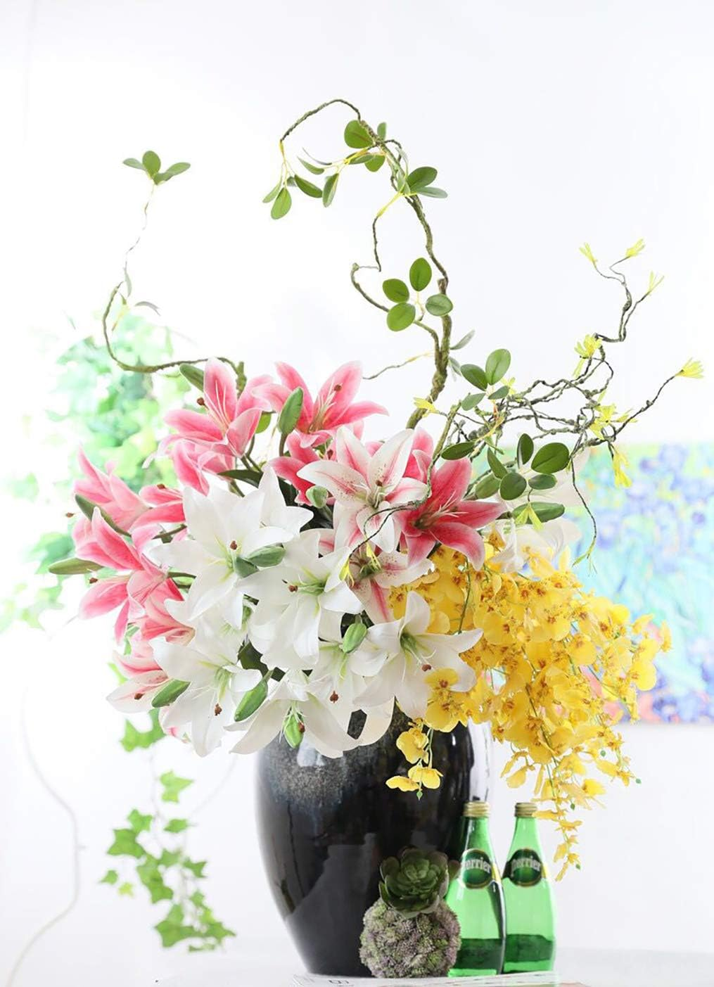 LNHOMY 6 Pack Artificial Lily Flowers Full Bloom Fake Latex Real Touch Artificial Flower Bouquets with 3 Heads Wedding Party Decor Home Decor, (White) image number 6