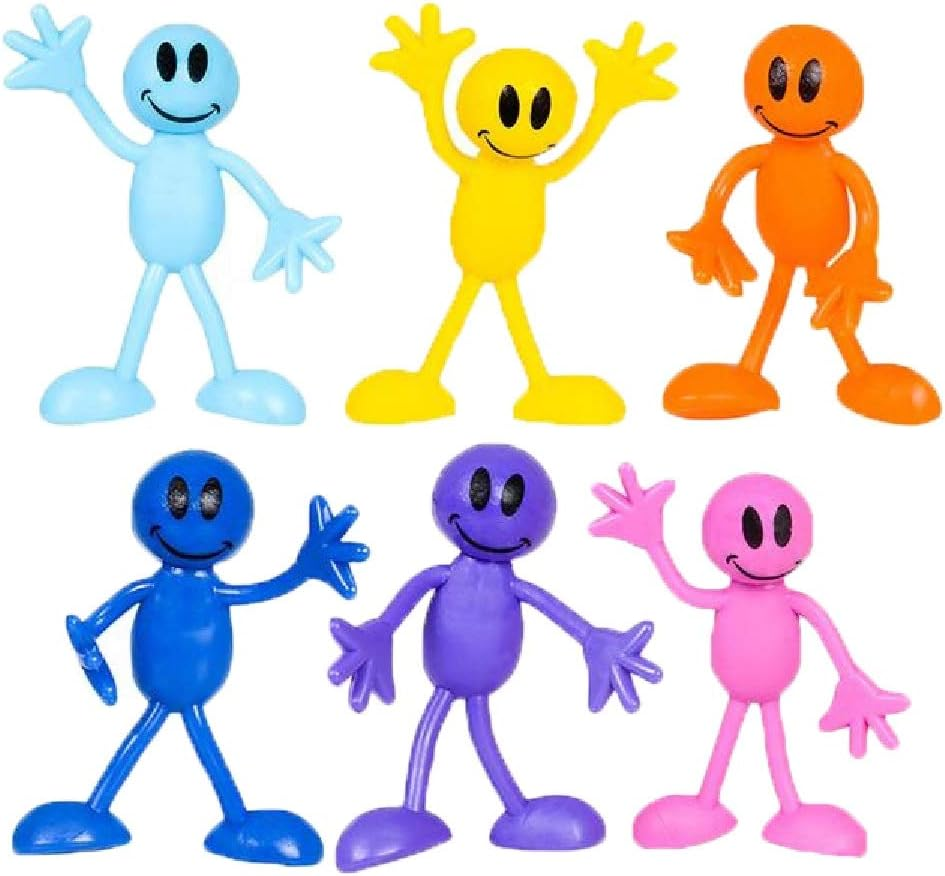 Colorful Bendable Smile Figures (3") Flexible Rubber Men with Smile Faces, Party Favor, Stress Relief Fidget Toy Goody Bag Pinata Fillers for Kids and Adults (12 Smile Figures) image number 5