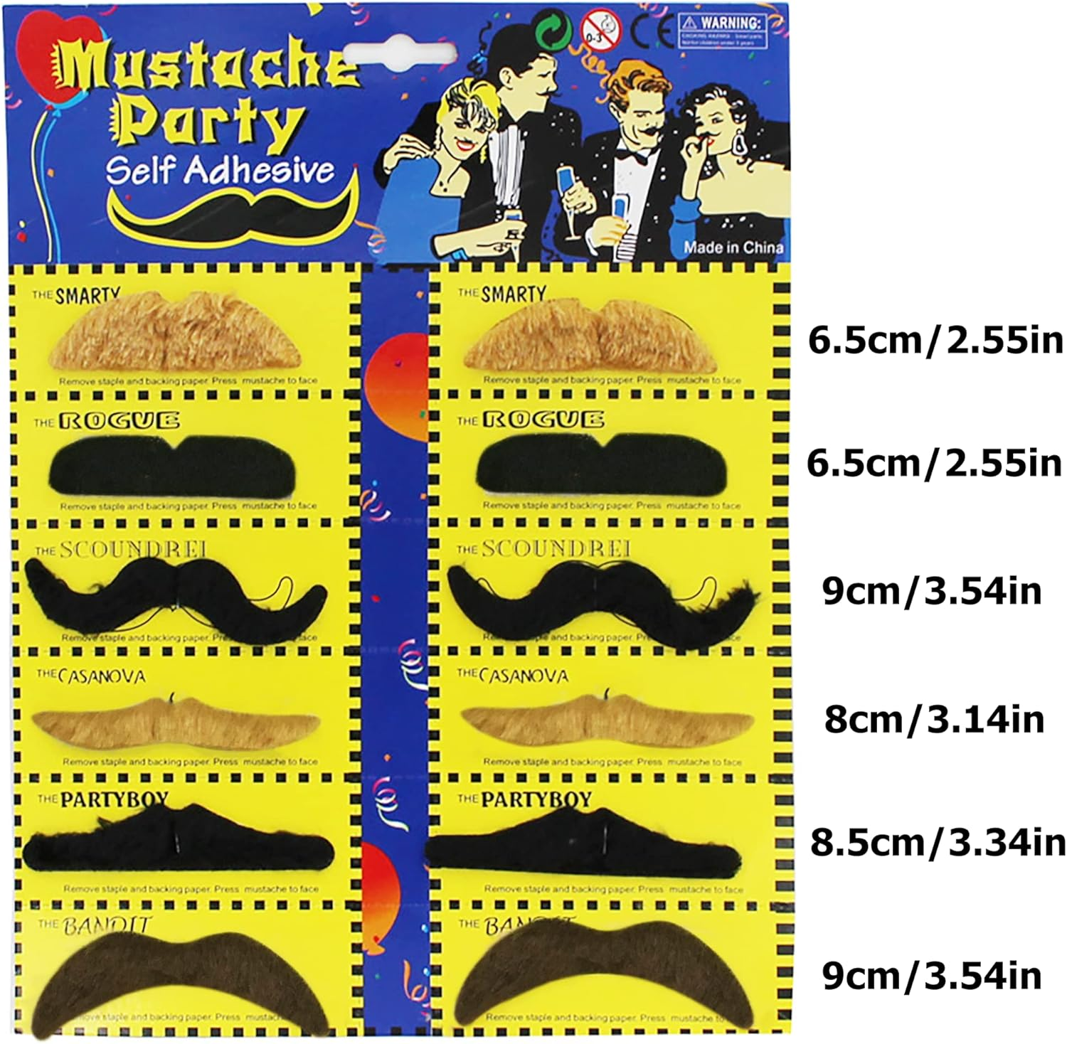IRYNA Fake Moustache 12 Pack Black False Stick on Moustache for Adults Kids Masquerade Party Favor Costume and Performance