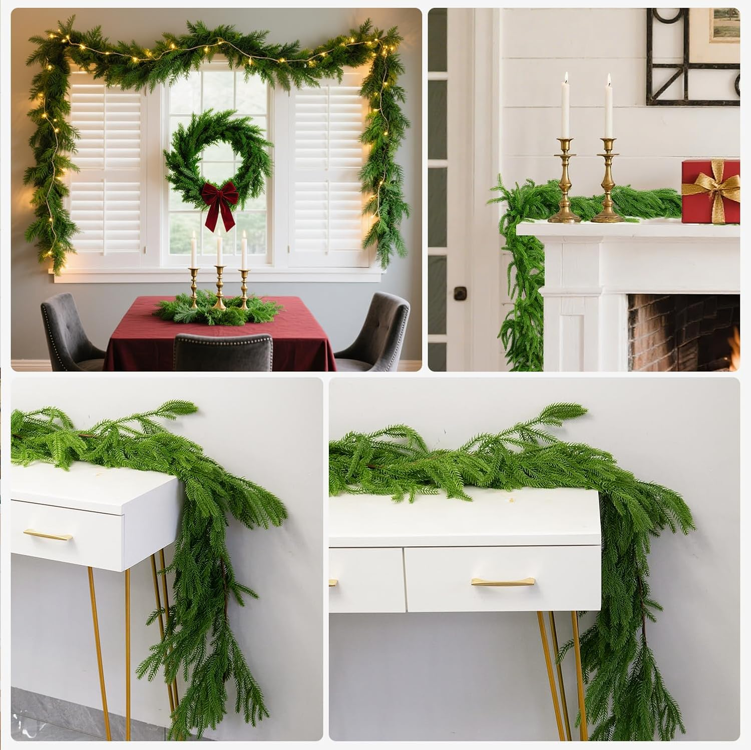 9Ft 2PCS Artificial Norfolk Pine Garlands, Real Touch Winter Pine Garland, Green Artificial Greenery Garland for Table, Mantle, Wall, Indoor, Outdoor Christmas Decorations - 9Ft 2PCS