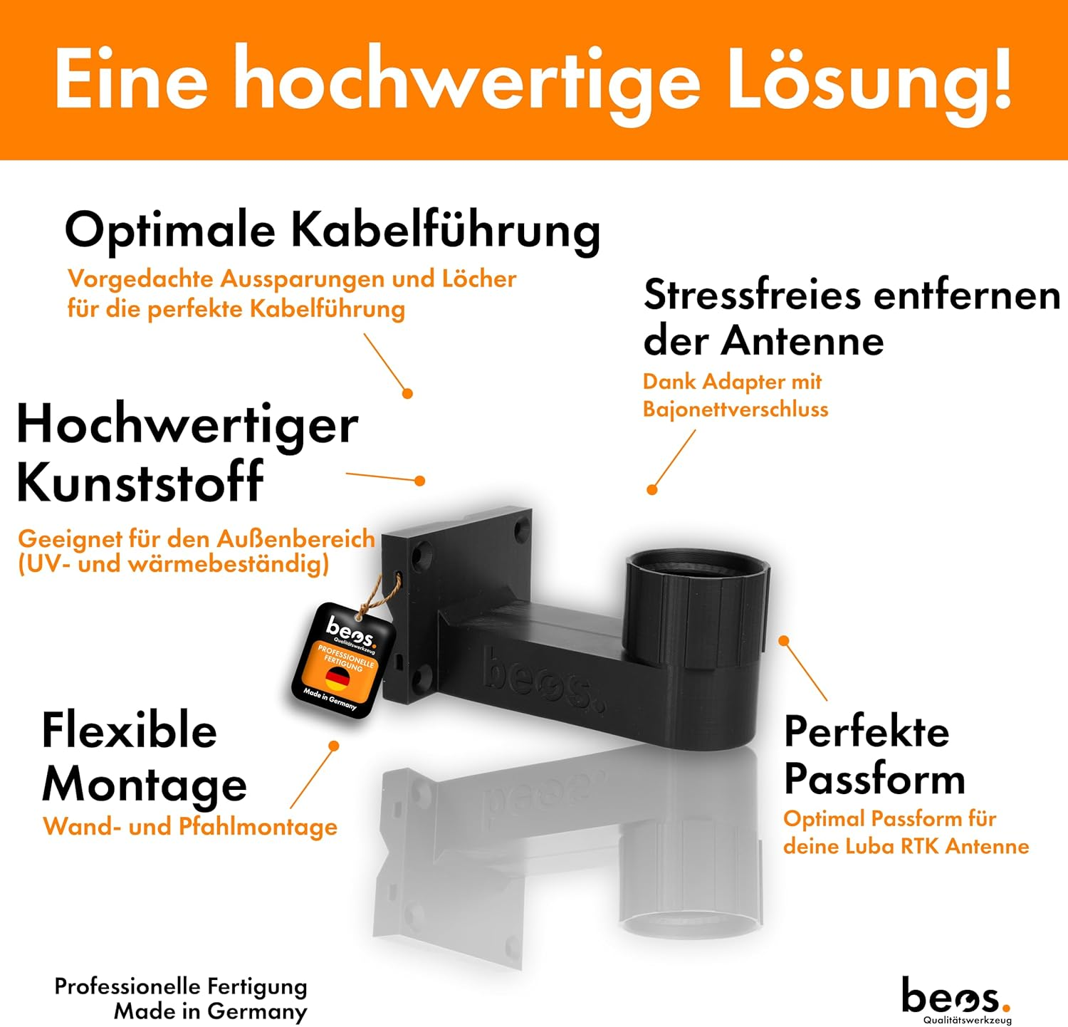 Beos &reg; Premium Wall Mount for Mammotion Antenna - Compatible with the RTK Antenna of Mammotion Robotic Lawnmower | Luba | Luba 2 | Yuka | image number 3