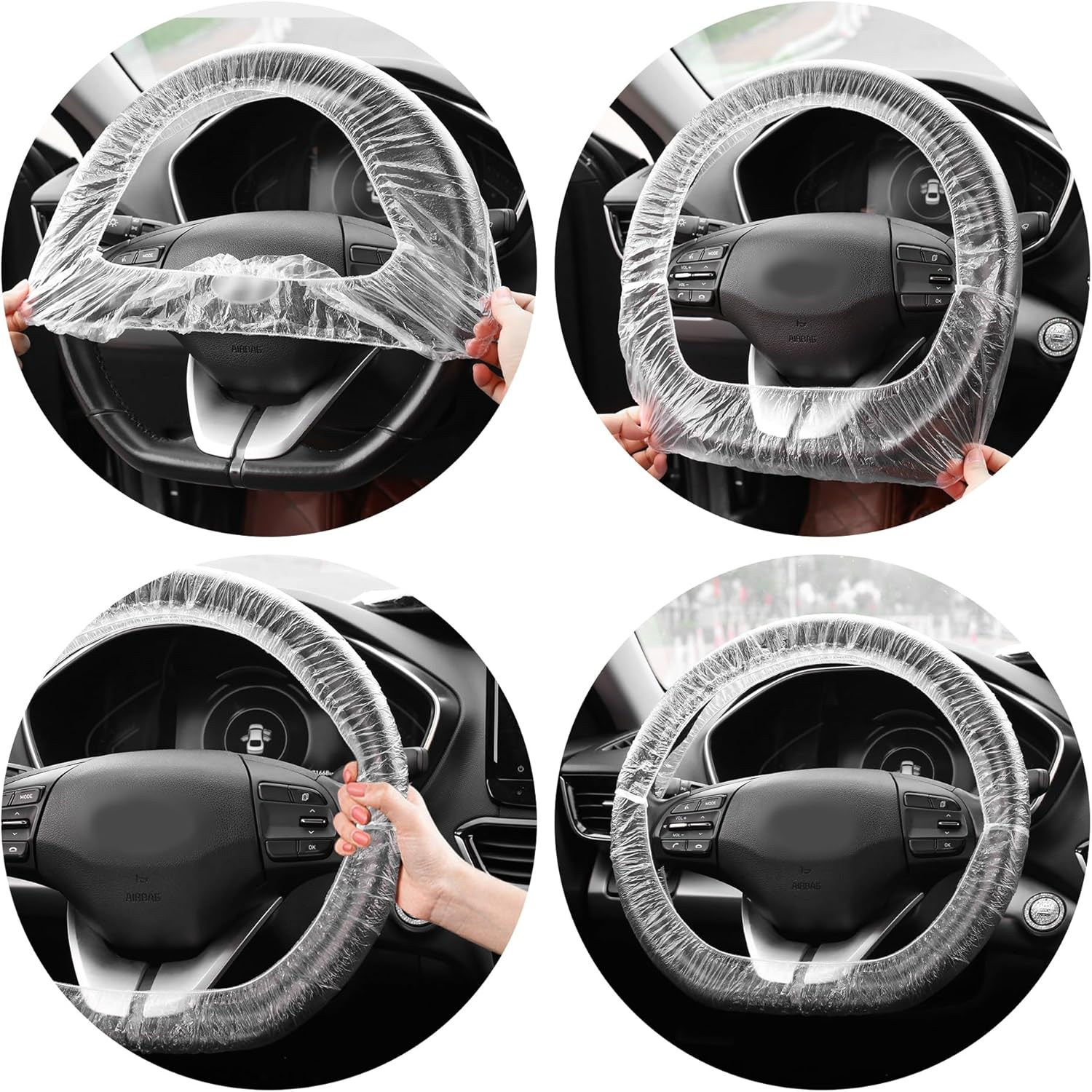 100PCS Disposable Steering Wheel Covers,Disposable Steering Wheel Protector with Elastic for Avoiding Scuffs & Scratches,Universal Car Steering Wheel Cover Car Accessories, 15X15X0.01 Inch image number 6