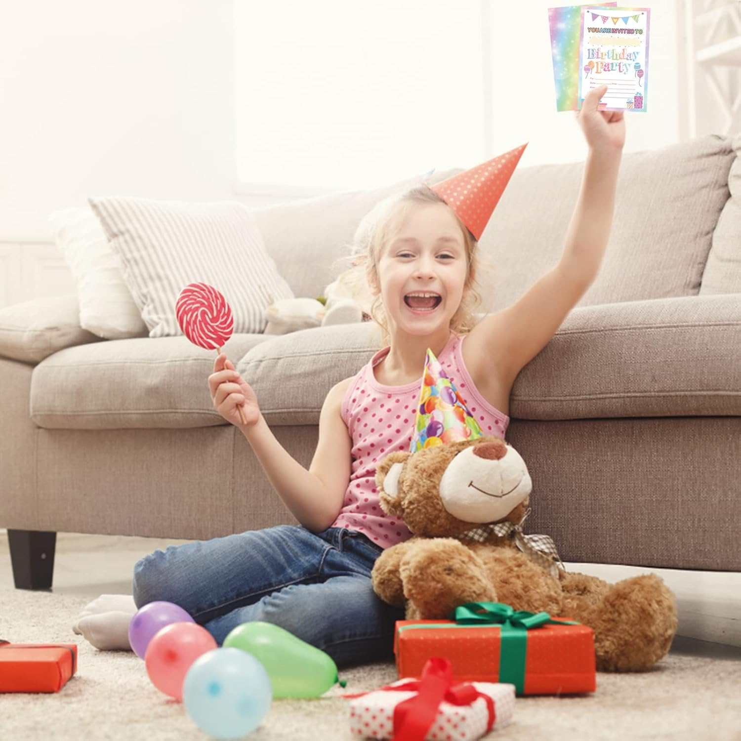 30 Pack Birthday Party Invitations for Girls with Envelopes and Sticker, Cute Birthday Party Invitations Cards for Kids, Party Decorations Supplies for Baby Shower Birthday Party image number 5