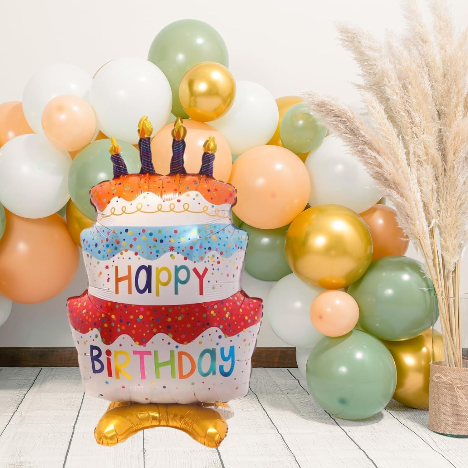 Standing Happy Birthday Cake Foil Balloons, Happy Birthday Foil Balloon with Bear, Large Birthday Cake Balloon for Kids Adults Birthday for Baby Showers and Birthday Party (Birthday Cake) - Birthday Cake image number 2