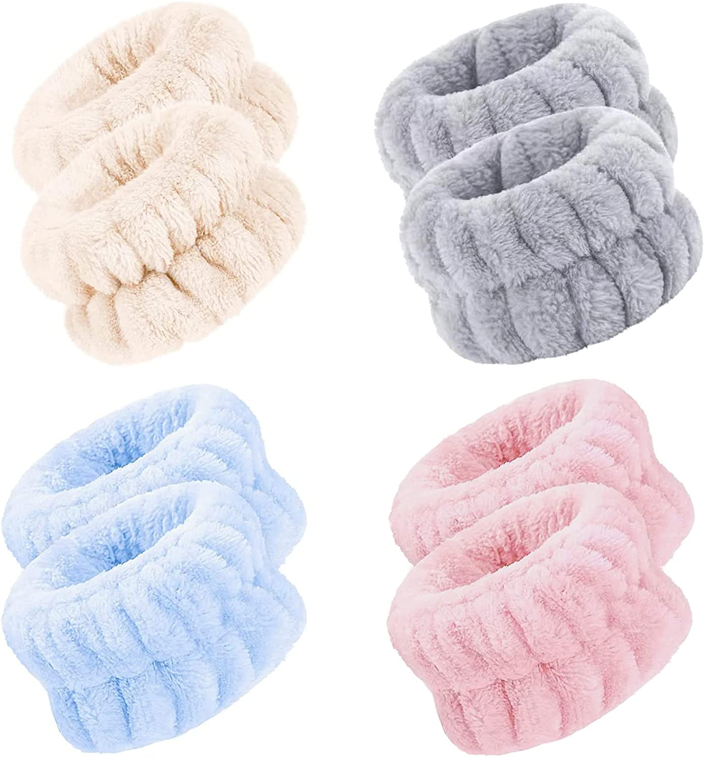4 Pairs/8Pcs Wrist Spa Washband Microfiber Wrist Wash Towel Band, Face Washing Wristbands Wrist Sweatband for Women Girls Prevent Liquid from Spilling down Your Arms