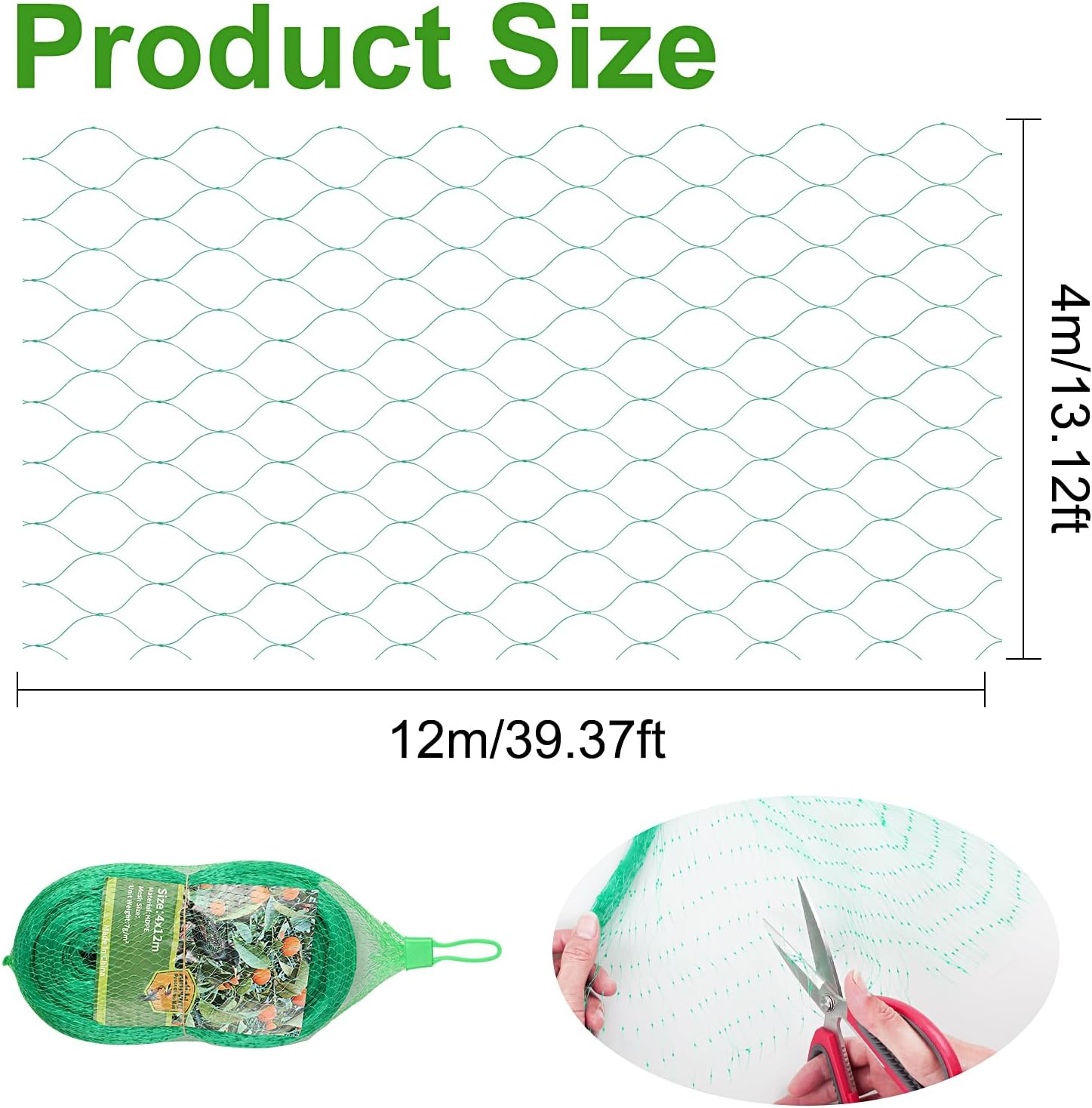 4M X 12M Bird Netting for Garden, Plant Netting for Protecting Plants, Flowers, Vegetables and Fruits,Green image number 1