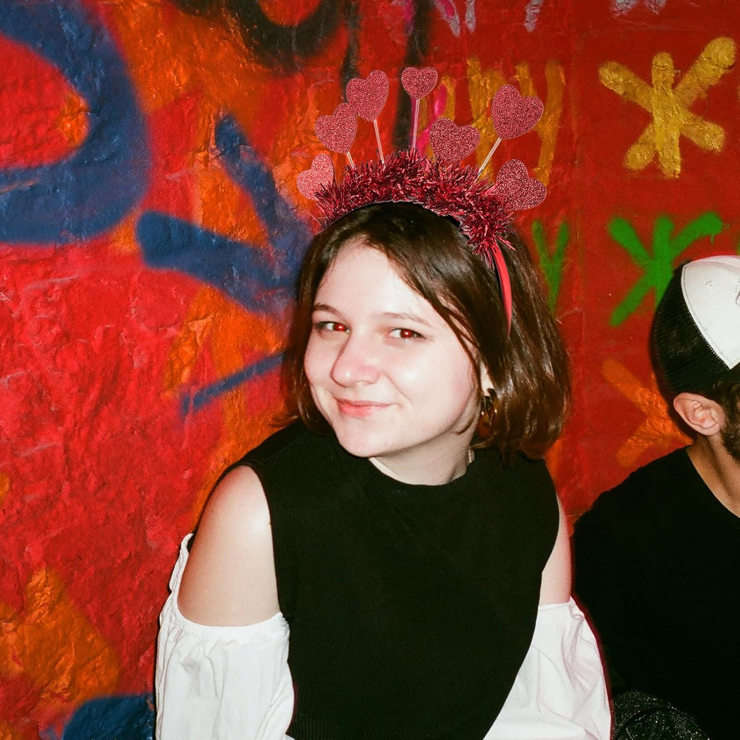 SOLUSTRE Red Heart Headband 2 Pieces Love Heart Antenna Headbands Glitter Love Headband Love Shaped Headband Valentine'S Day Party Hair for Holiday image number 3