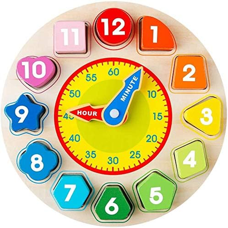 Avenor Teaching Time Clock Shape Sorting Number Blocks Early Learning Wooden Educational Toy for Kids image number 6