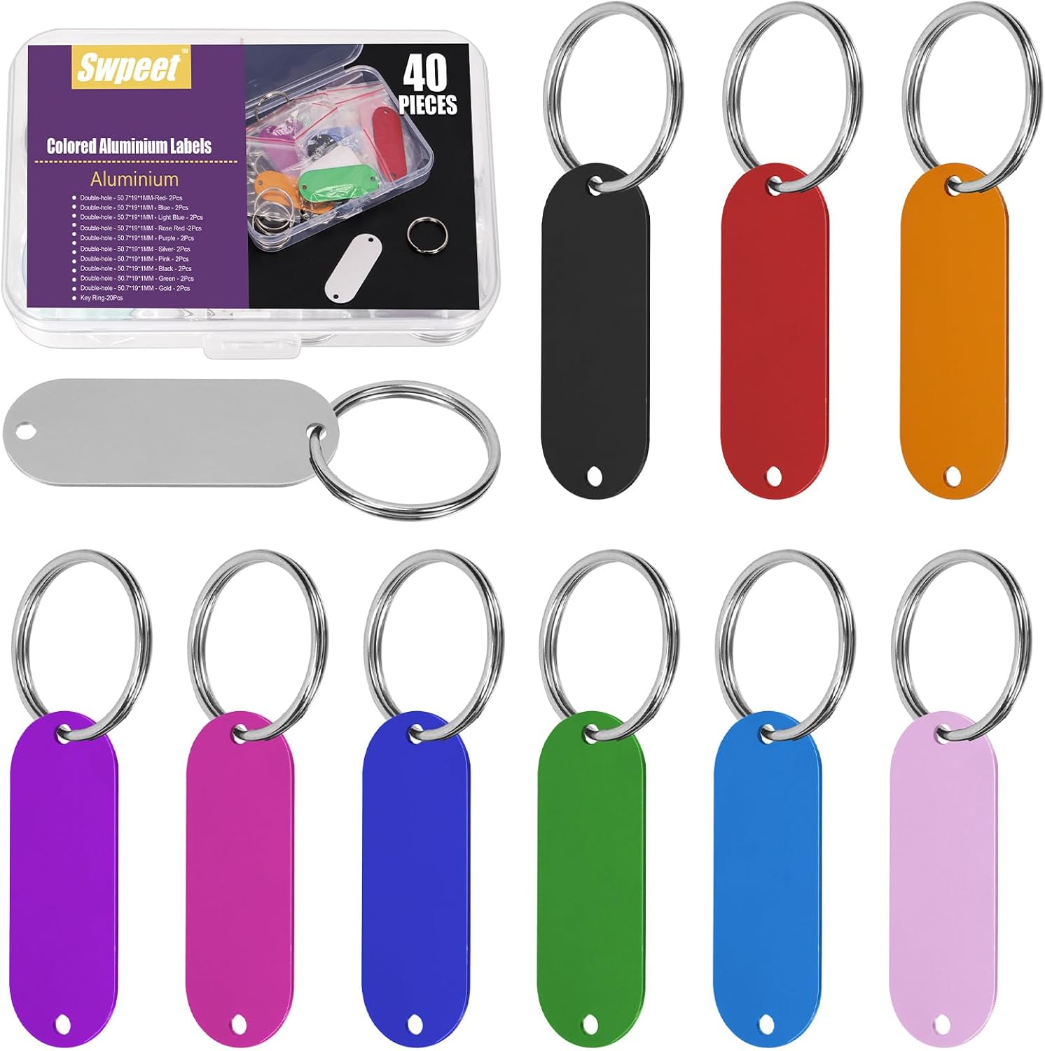 Swpeet 40Pcs 10 Colors 35Mm/ 1.37" round Aluminum Blank Tags with Key Ring Assortment Kit, Engraving Stamping Blank Tags Pet ID Tag for Pendant Decoration, DIY Keychains and Pets Tag Project