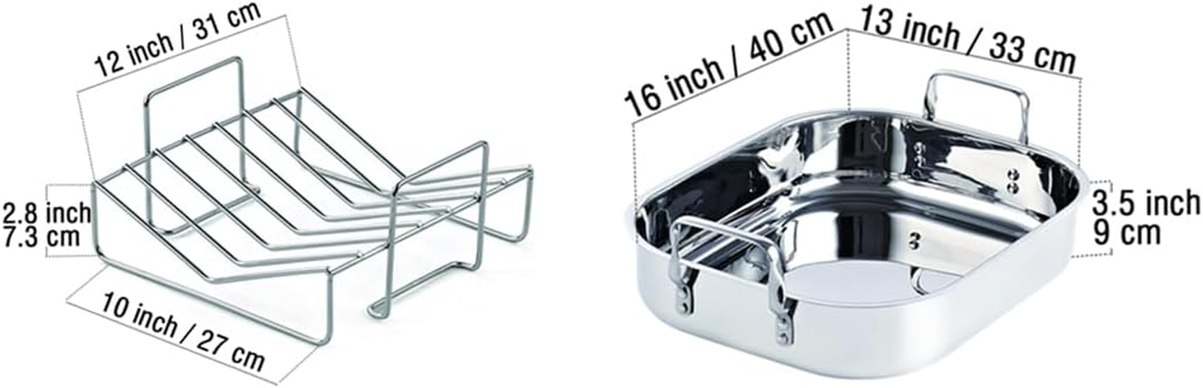 Cooks Standard Stainless Steel Roaster Pan with V-Shaped Rack, 16-Inch by 13-Inch Turkey Roasting Pan Bakeware for Oven, Rectangular image number 3