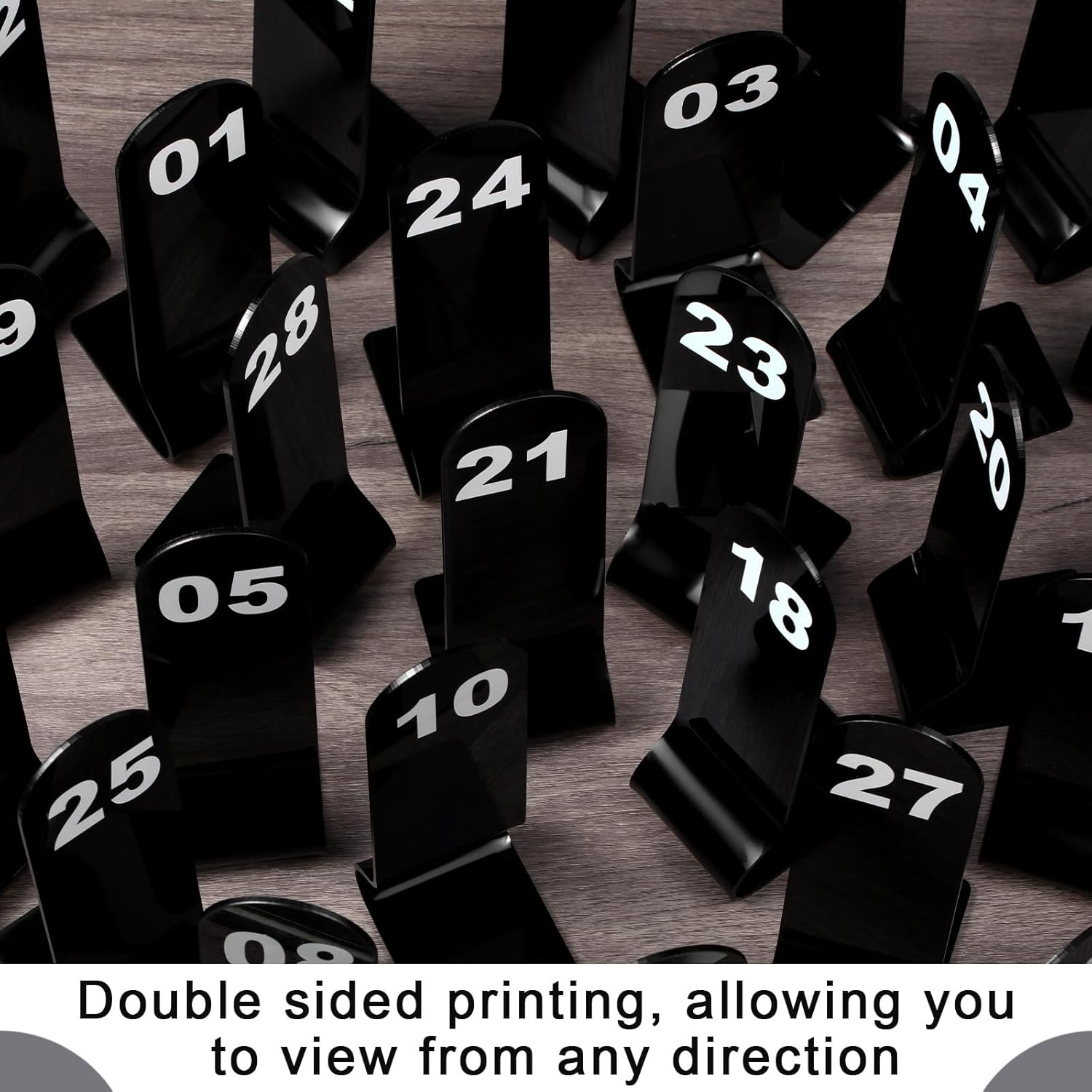 1-30 Table Numbers Restaurant Order Numbers Double Sided Acrylic Reception Number Stands Signs for Wedding Restaurant Seating Cafes Party Banquet (Black) - White image number 7