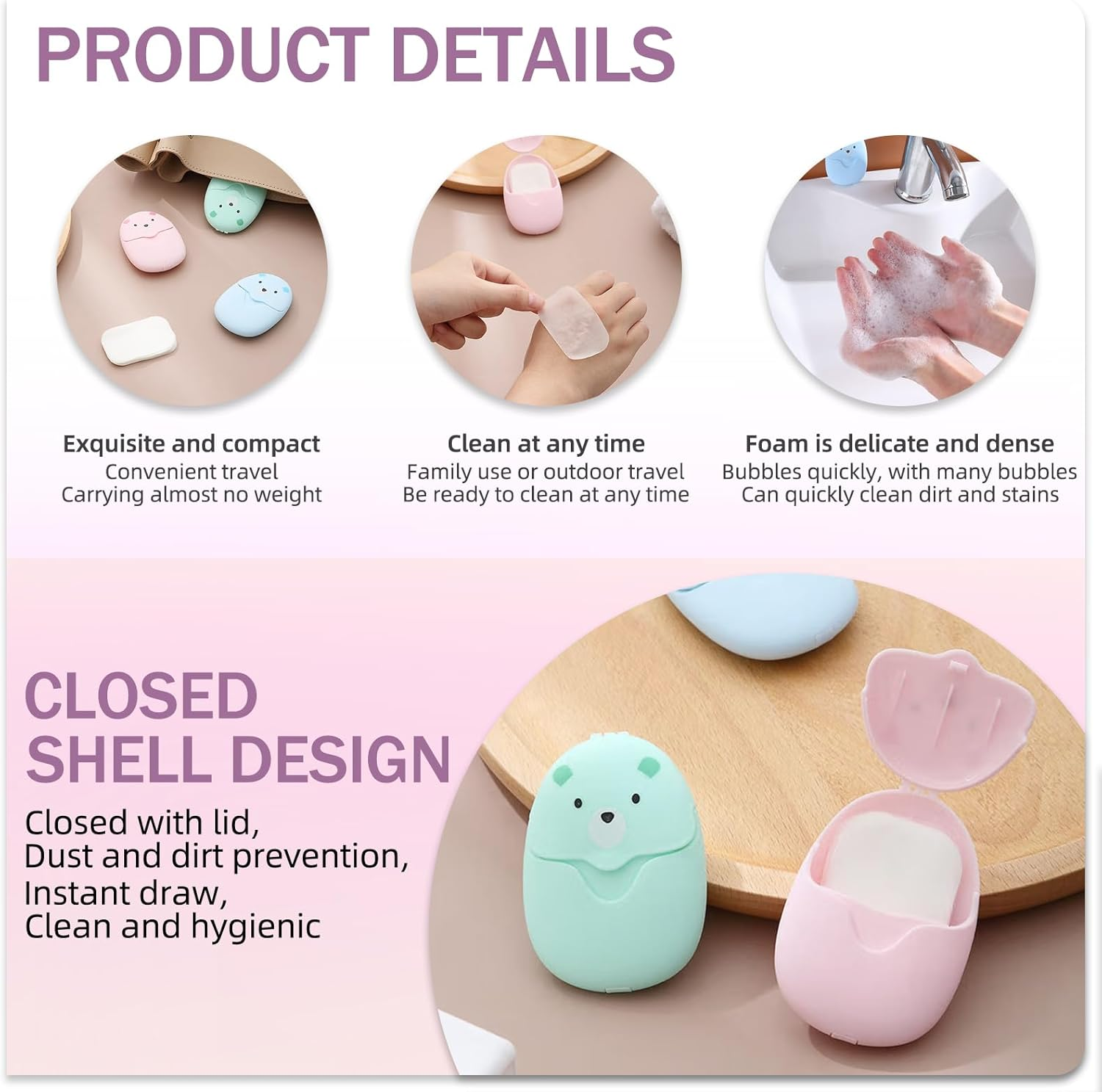 150 Pieces Mini Travel Paper, Soap Sheets, Travel, Paper Soap, Soap Paper, Portable Soap with Plastic Box, for on the Go, Travel, Camp, Outdoor, Hiking, Small and Easy to Carry image number 1