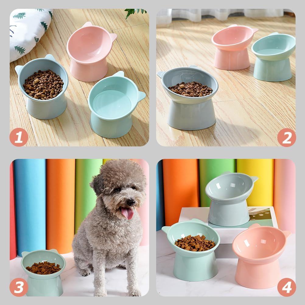 3Pcs Cat Food Dish Elevated Cat Bowls:Plastic Tilted Elevated Cat Bowls anti Vomiting Cat Bowls for Flat- Faced Cats Pet Supplies