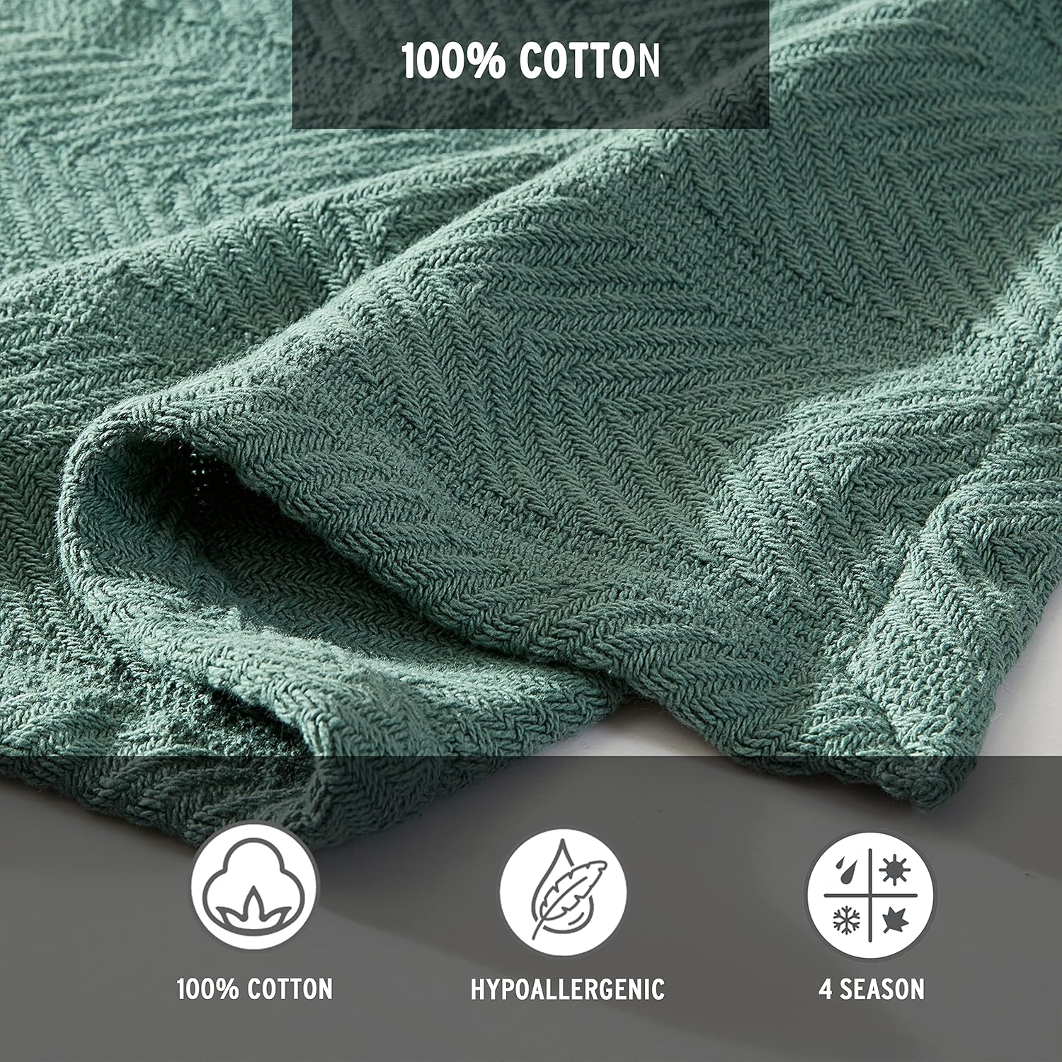 Eddie Bauer - Twin Blanket, Lightweight Cotton Bedding, Home Decor for All Seasons (Herringbone Green, Twin) image number 6