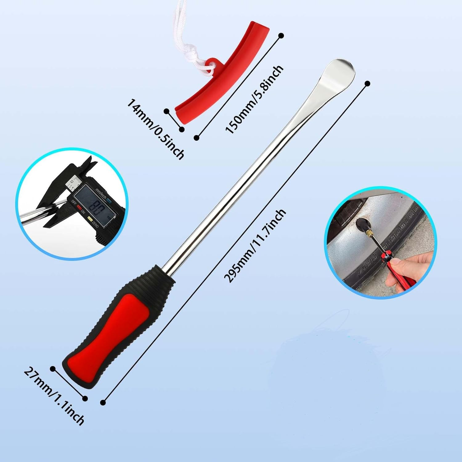 Royouzi Tyre Lever, Tyre Mounting Iron, 23 Suits, 3 X Tyre Lever Mounting Lever Tool, 3 X Wheel Rim Protectors, Tool Kit, 10 Tyre Valve Caps and Caps Tool Set for Motorcycle, Bicycle image number 3