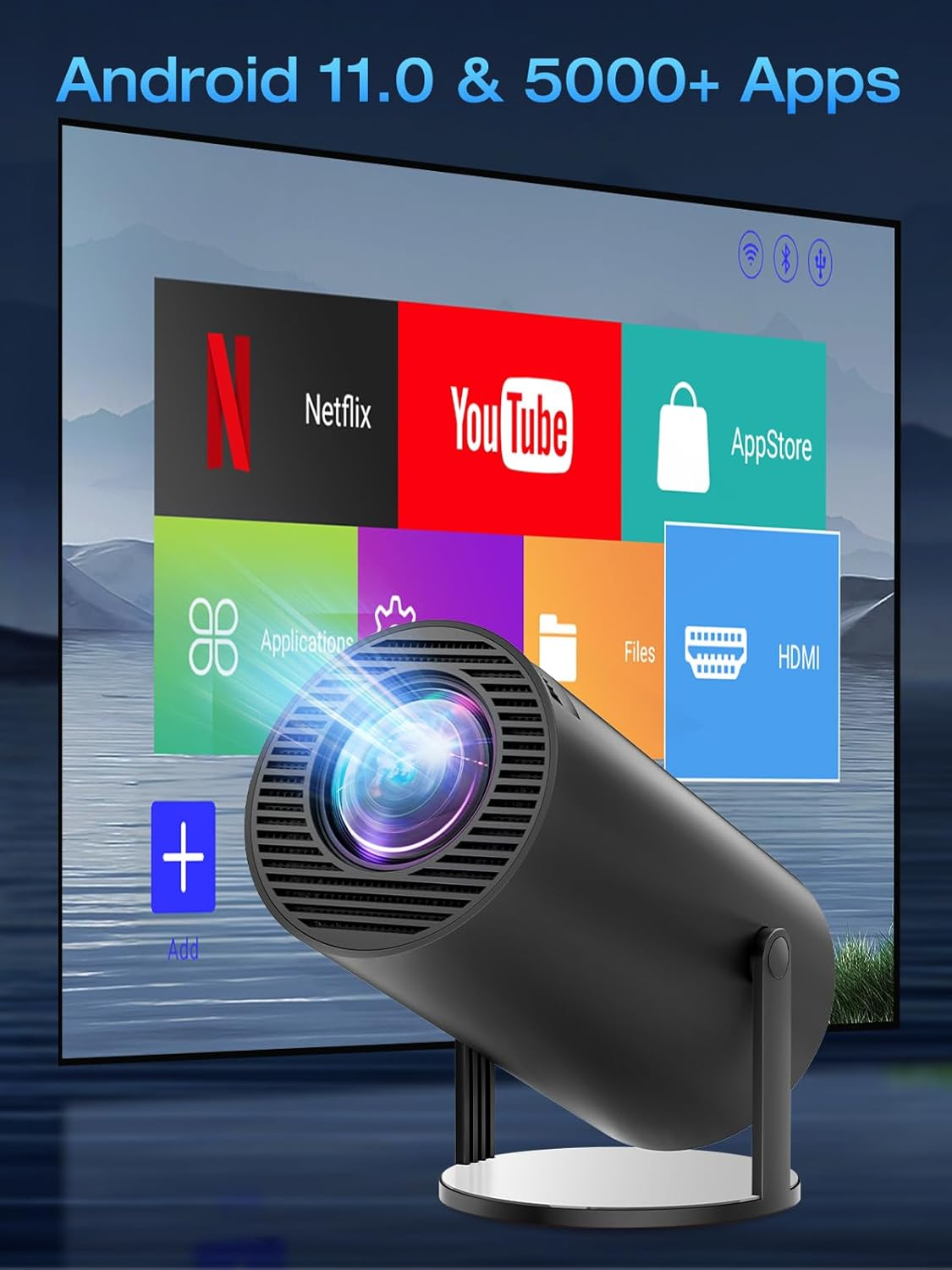 CLOKOWE Portable 4K Mini Projector with Wifi and Bluetooth - 【Built-In Apps & Auto Keystone】Full HD 1080P Supported, 180&deg; Rotation Outdoor Movie Projector, Compatible with TV Stick/Smartphone/Hdmi/Usb image number 2