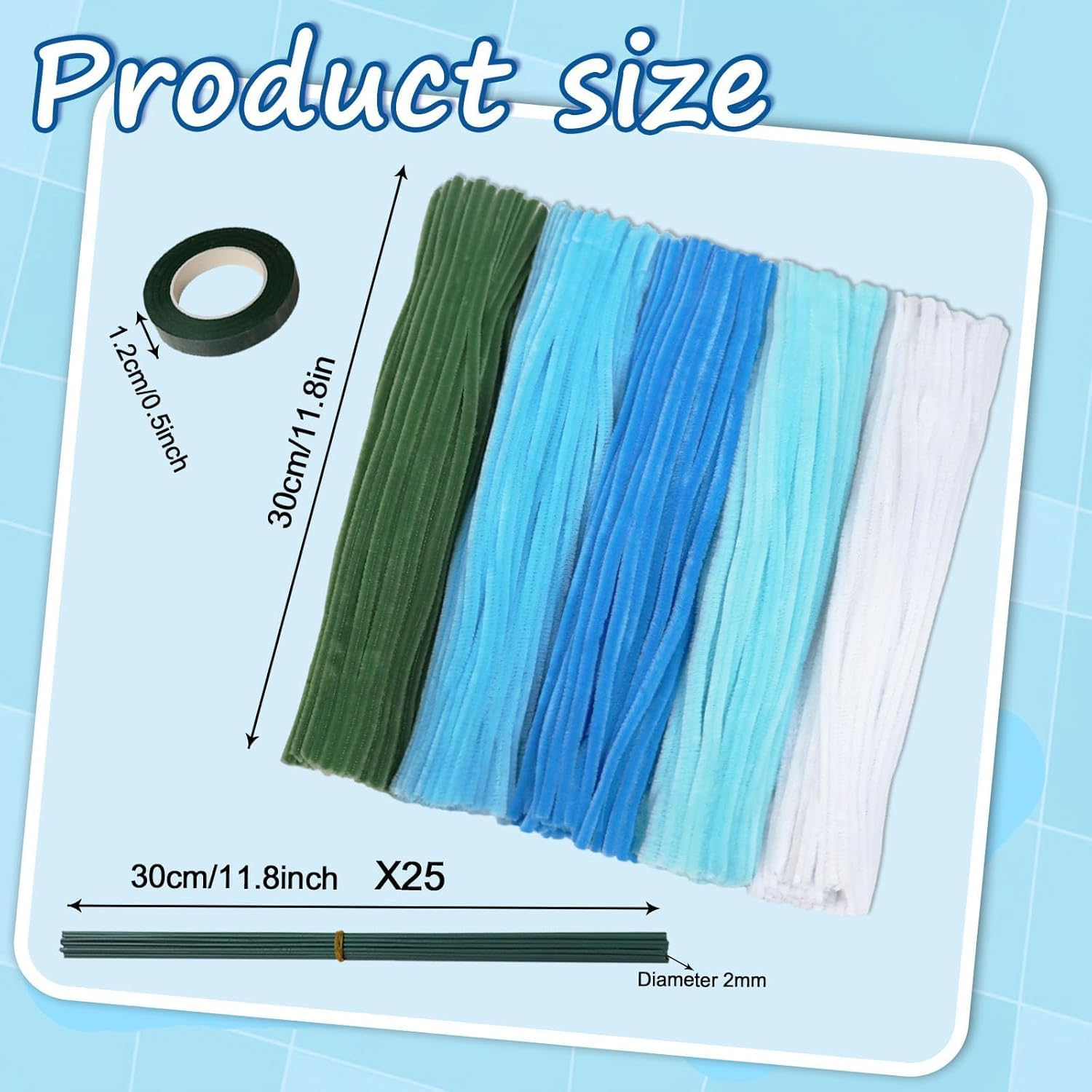 526 Pcs Chenille Stems Pipe Cleaners &ndash; Color Scheme of Blue-Series Handcrafted Flowers, 12 Inch, Craft Supplies for DIY Art Projects, Kids Crafts, Floral Decoration,Classroom Use image number 1