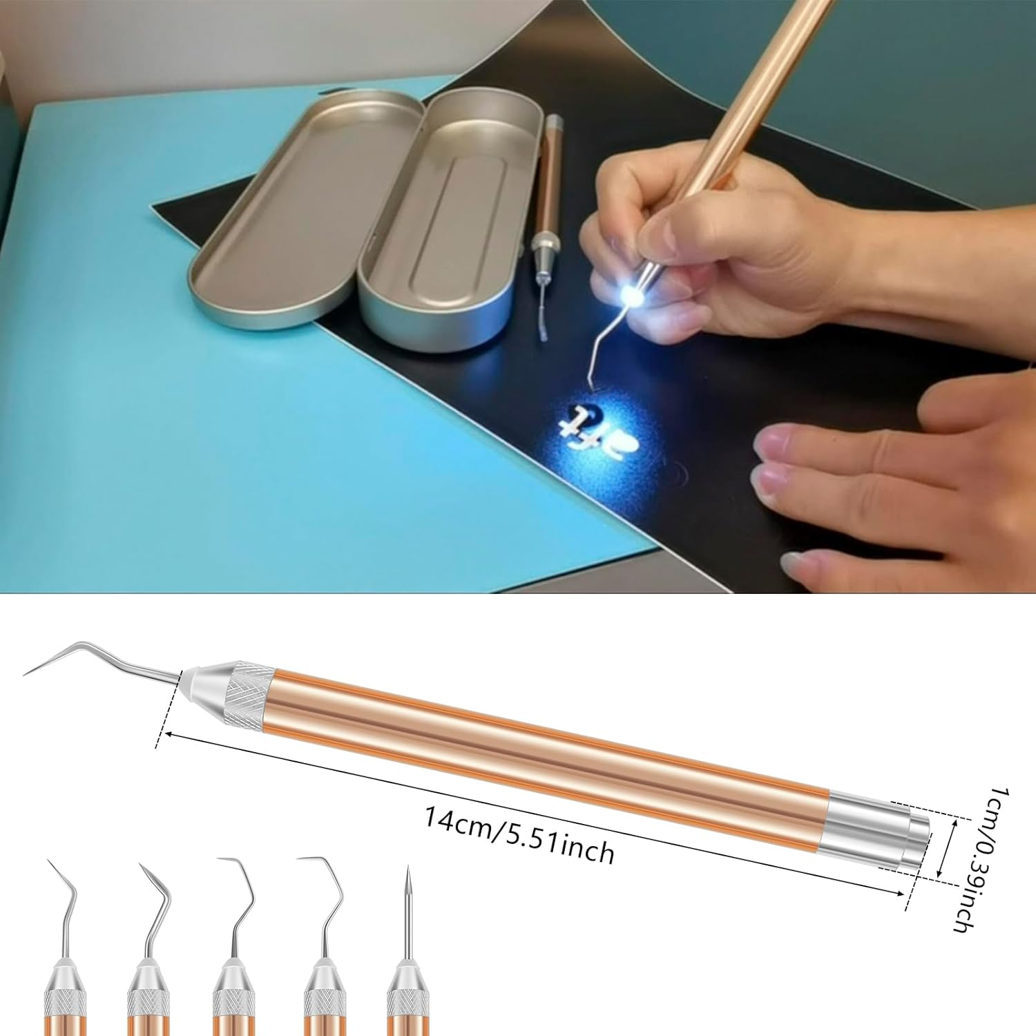 5Pcs Vinyl Weeding Tools Set with LED Light,Vinyl Lighted Weeding Pen Tools Straight Weeder, Portable Weeding Hook Pin Basic Tool Set for Crafting Silhouettes Cameos DIY image number 2