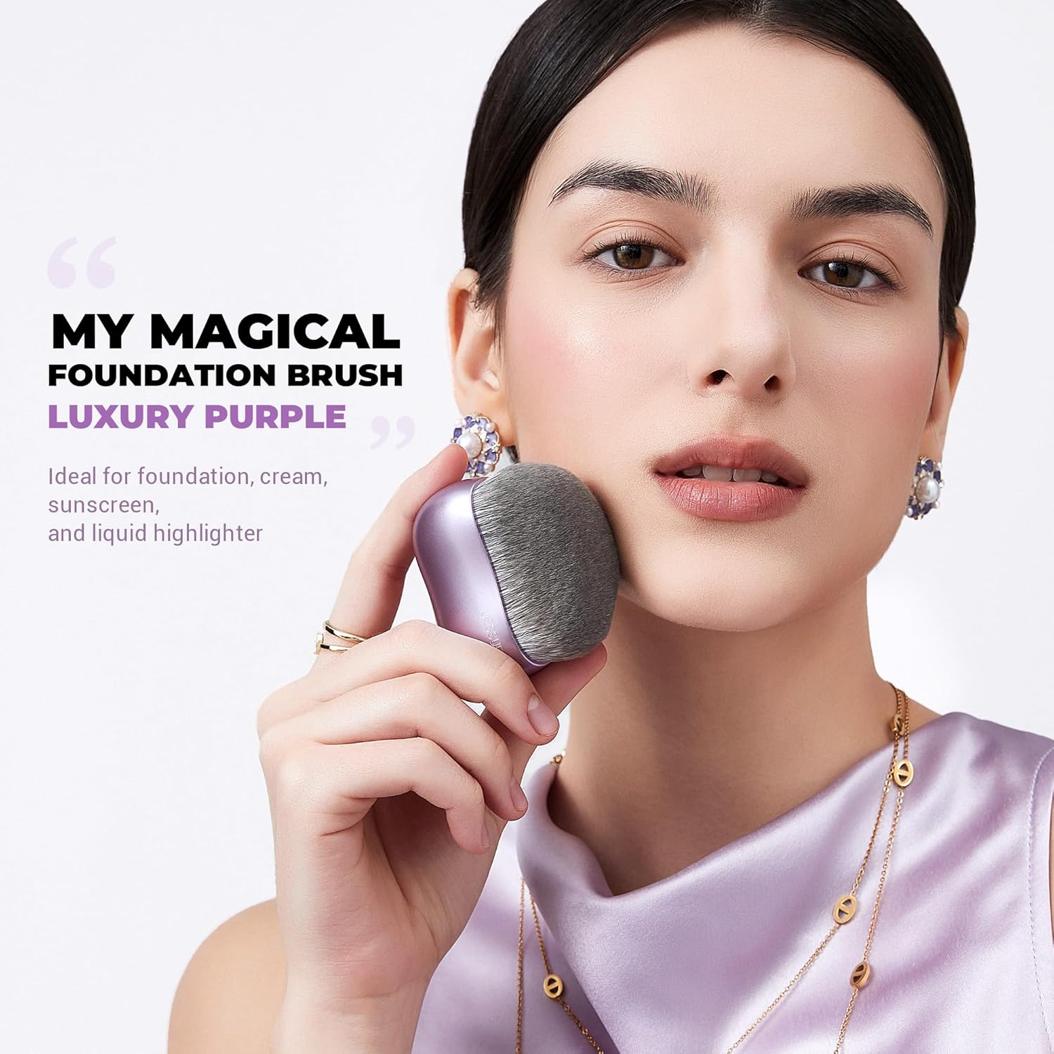 Jessup Foundation Brush for Liquid Makeup, Large Flat Top Kabuki Brush for Blending, Buffing, Stippling, Luxury Purple SF003 image number 1