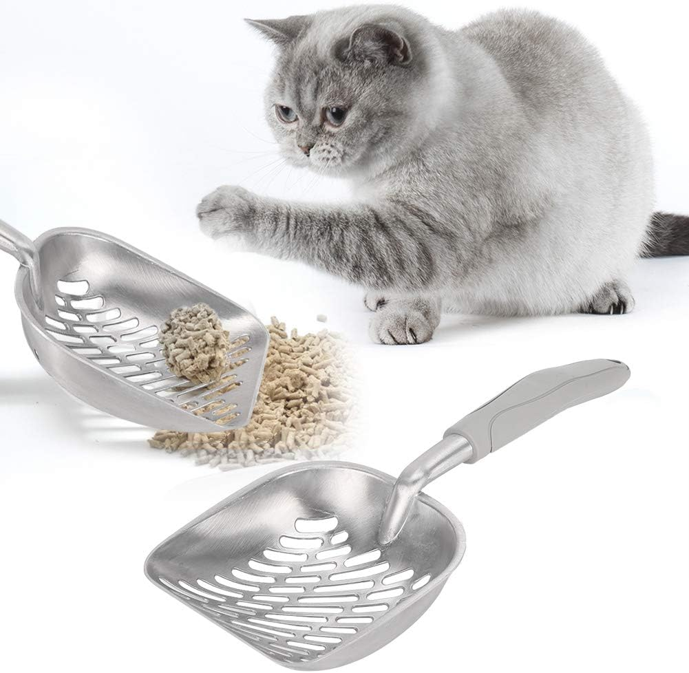 Kitty Metal Scooper, Stainless Steel Easy to Use Cat Litter Scoop with Anti‑Skid Handle for Poop Sifting(Grey) image number 4