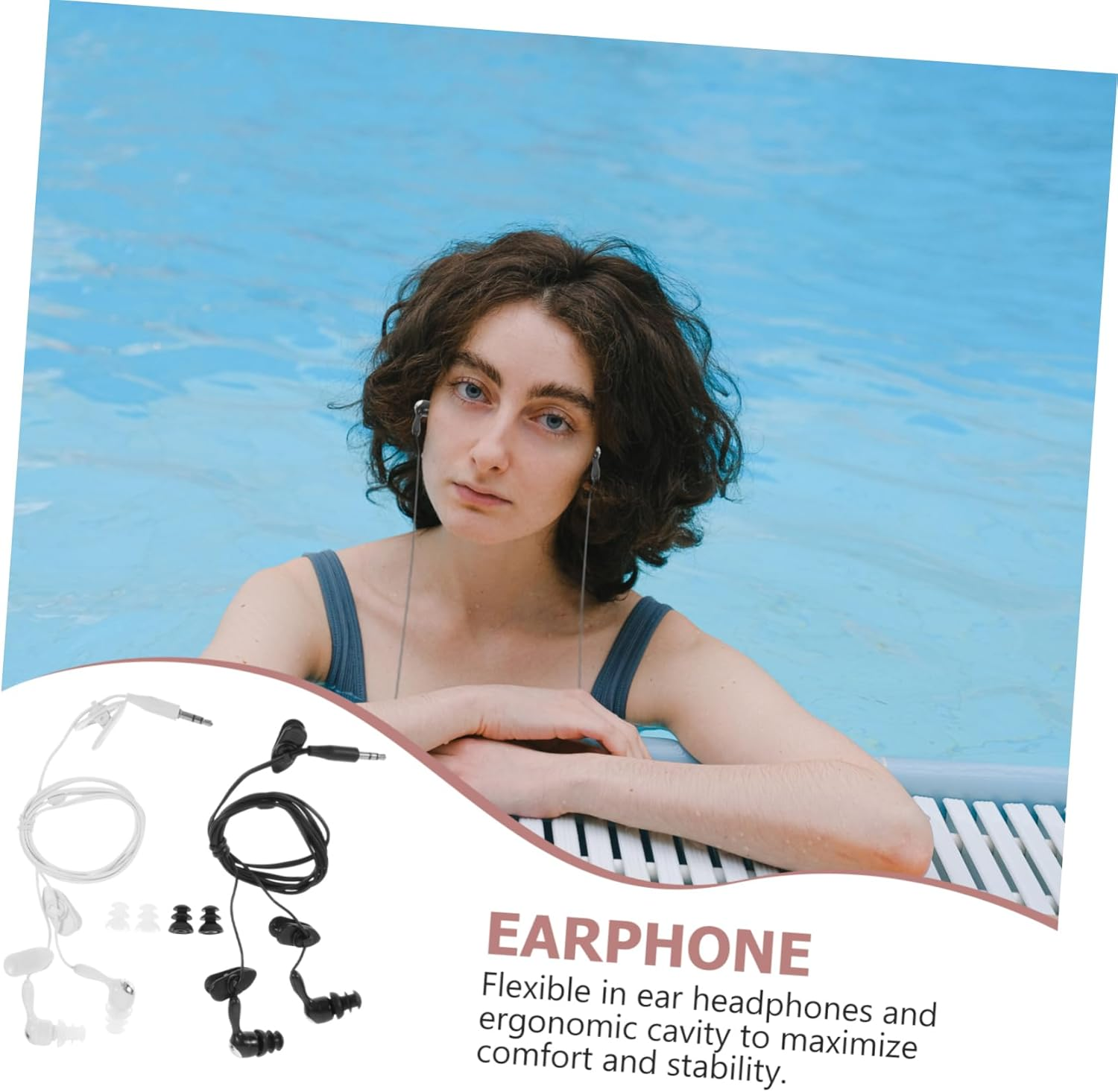 LABRIMP Waterproof Mp3 Earphones for Swimming and Diving 2Pcs (White Black) In-Ear Design 3.5Mm Jack for Sports and Music Lovers