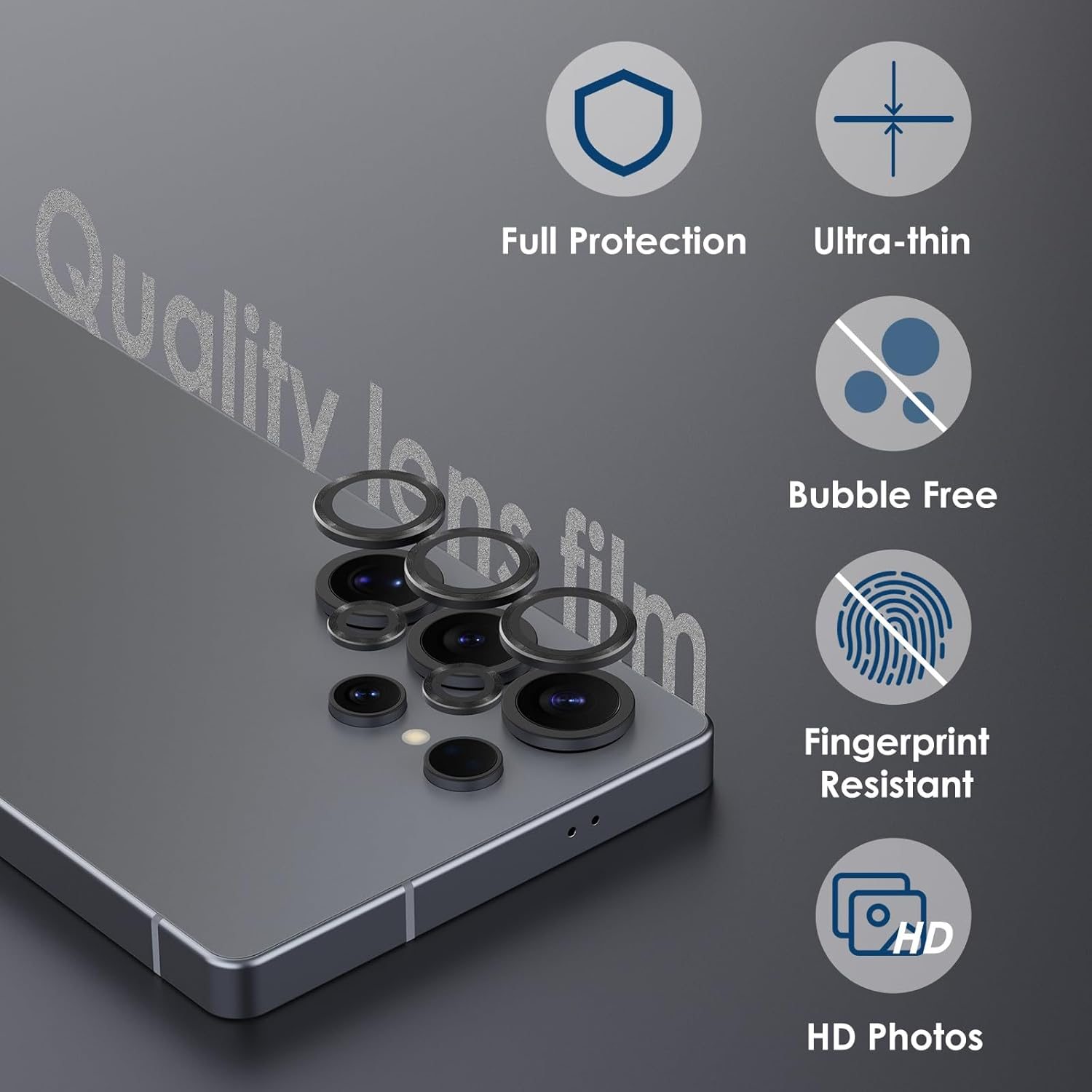 Simpeak 2Pack Camera Lens Protector Compatible with Samsung Galaxy S25 Ultra 2025, Individual 9H Tempered Glass Camera Metal Case for S25 Ultra [Installation Tray] (Black) - Black image number 3