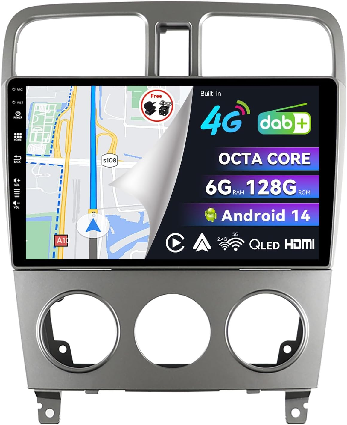 Bxliyer【Built-In 4G DAB】 Android 14-6G+128G Car Stereo for Subaru Forester (2004-2008) - Wireless Carplay/Android Auto - Camera + MIC - IPS 9 Inch 2 Din - Steering Wheel Fast-Boot 360-CAM HDMI DSP image number 2