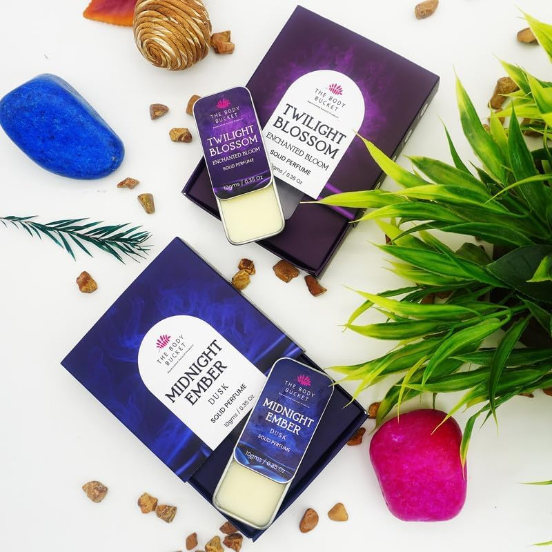 MANTRAMART Twilight Blossom & Midnight Ember Solid Perfume Duo (10 G Each) | Alcohol-Free Fragrance Balm | Compact, Easy-Apply Scent | Unisex Gift Set