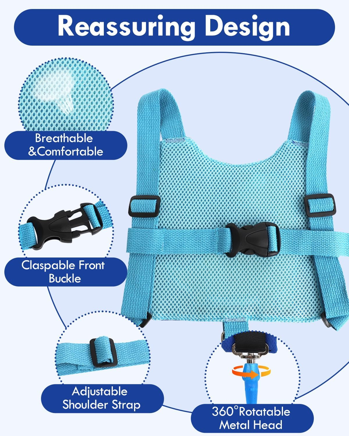 Lehoo Castle 3 in 1 anti Lost Wrist Link Safety Harness, Toddler Harness Leash for Kids, Adjustable Walking Strap, 360&deg; Rotation Baby Safety Harness with Lock (Brachiosaurus) - Navy Dino image number 5