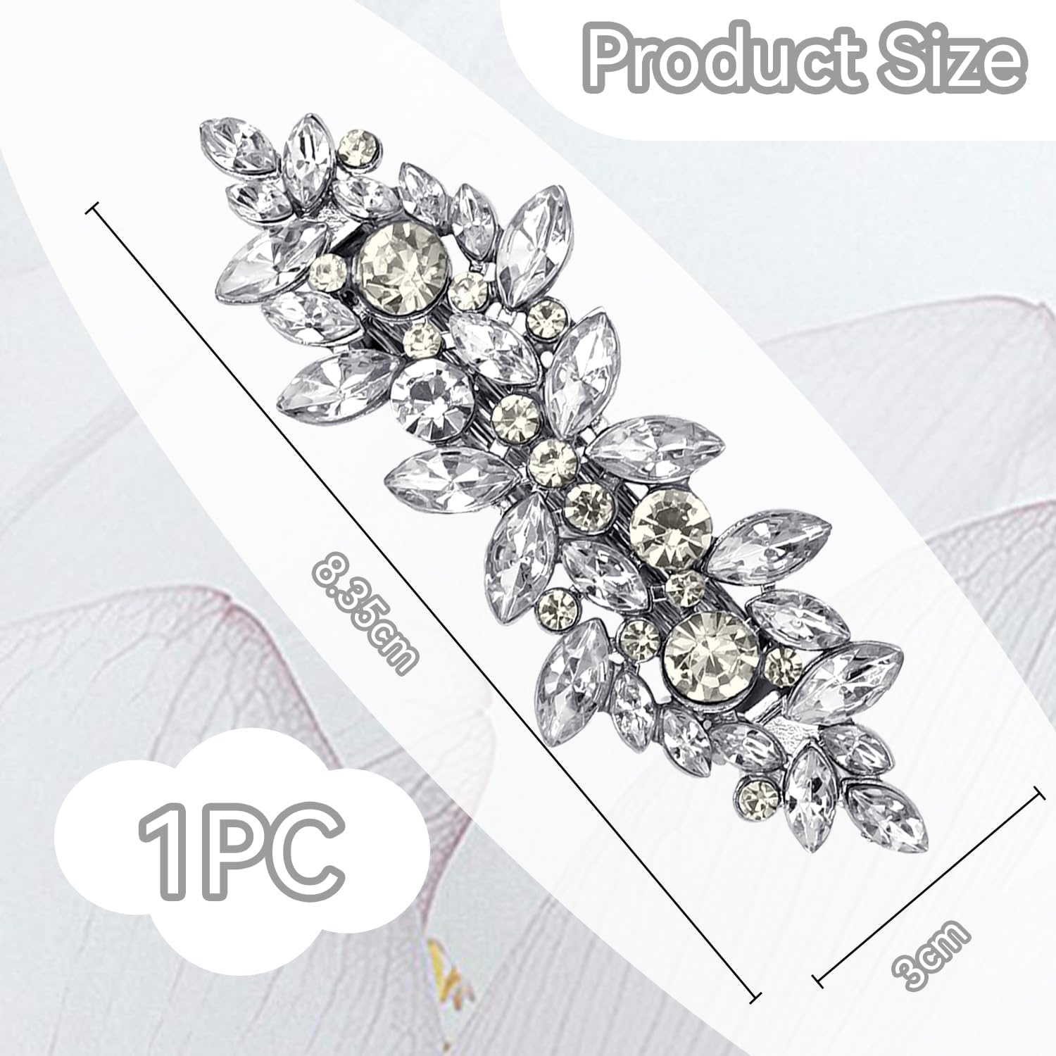 Rhinestone Hair Clips for Women | Silver Hair Clips | Wedding Hair Accessories for Women | Flower Hair Clip for Long Hair Wedding Bridal and Prom