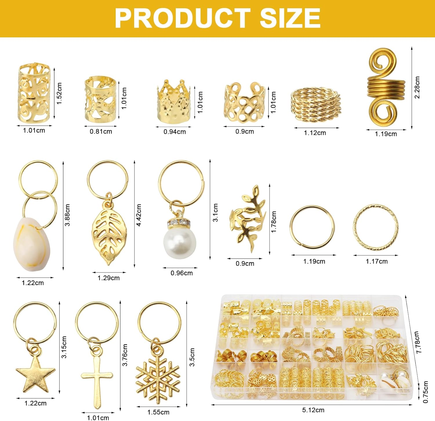 APOMOONS Pack of 260 Gold Hair Accessories for Braids, 17 Types Loc Jewellery for Hair, Golden Hair Accessories, Gold, Hair Beads for Cliping, Dreadlocks Jewellery, Hair Accessory Women and Men image number 4