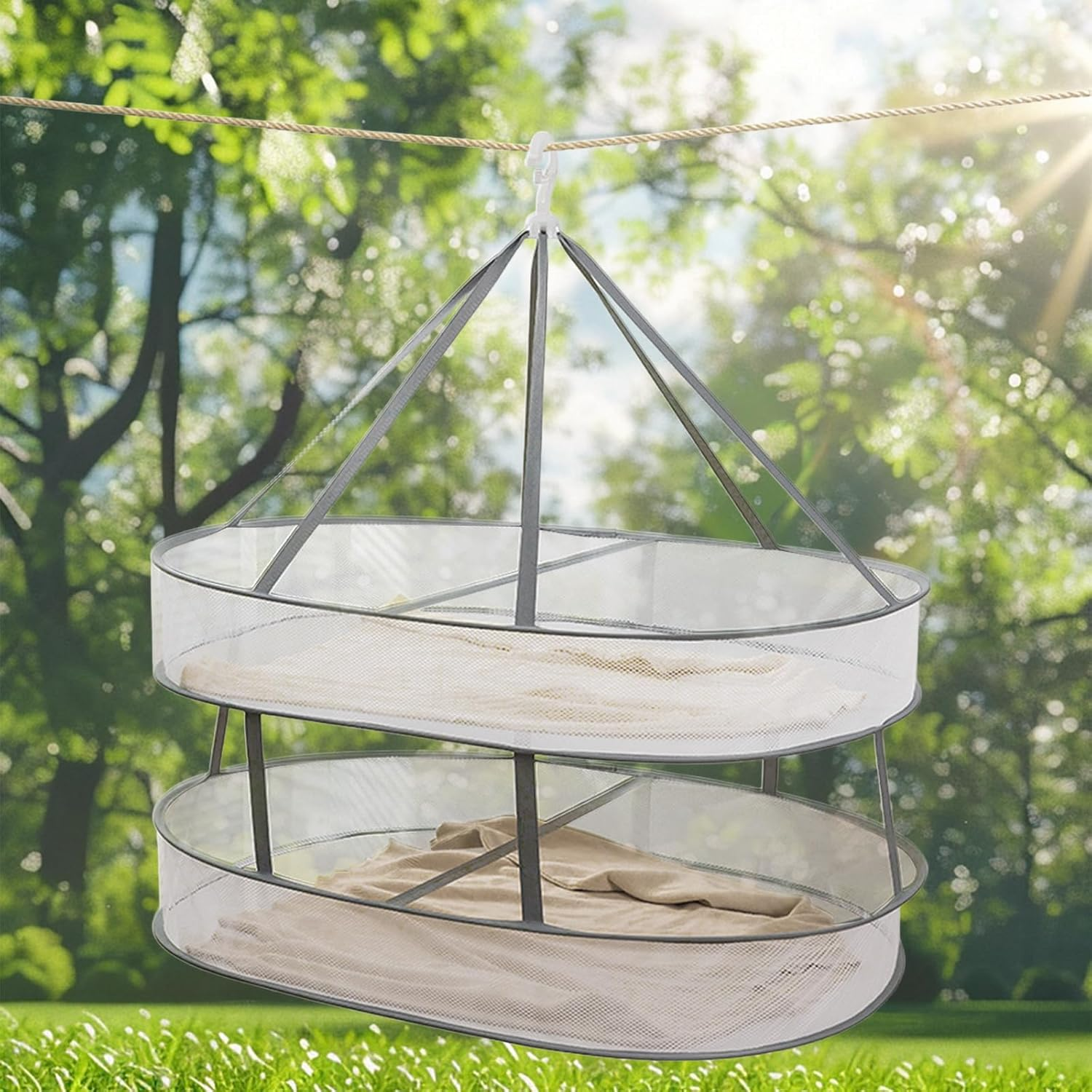 Sweater Drying Rack Mesh Foldable, Lay Flat Clothes Dryer Rack, Large Hanging Dry Rack for Clothes, Folding Clothing Drying Hanger, Portable for Laundry Indoor Outdoor (1-Tier)