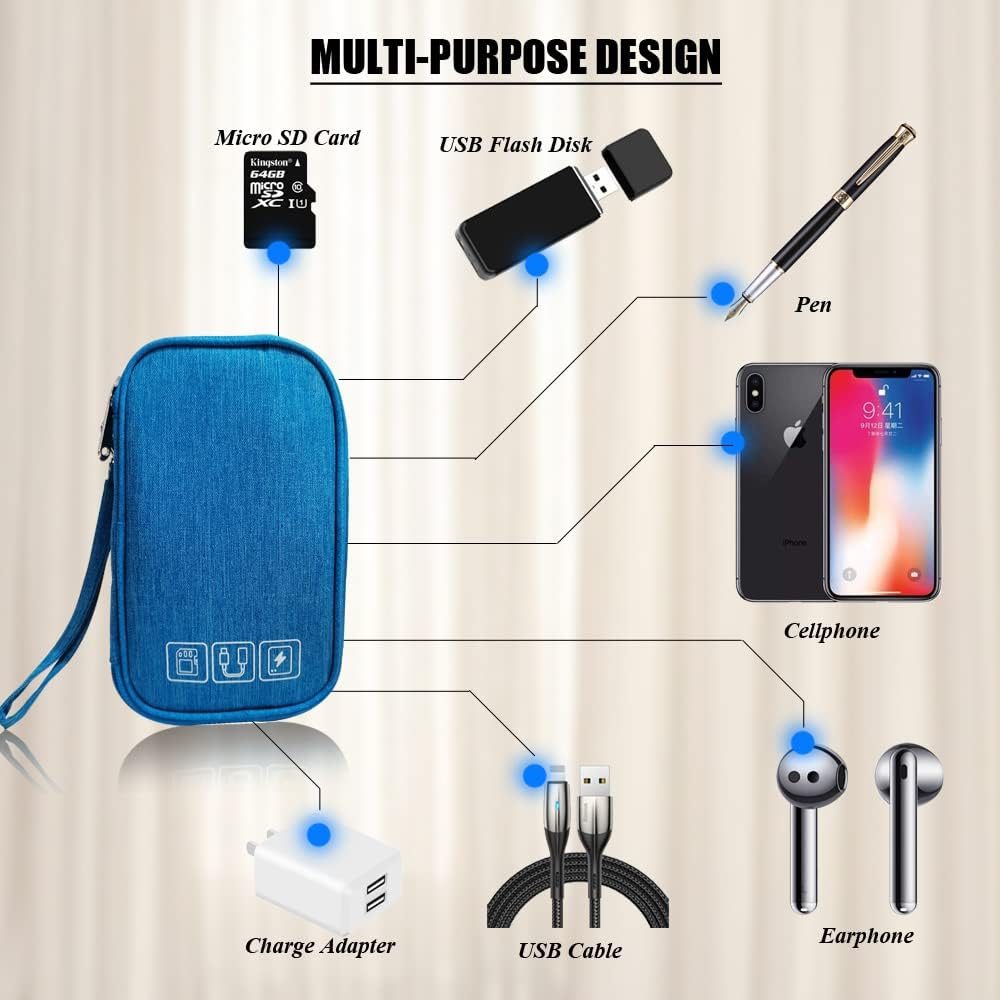 Electronic Organizer Bag Cable Organizer Travel Cord Organizer Case Pouch Portable Carrying Case for Charger Hard Drive Earphone USB SD Card (Blue) - Black image number 5