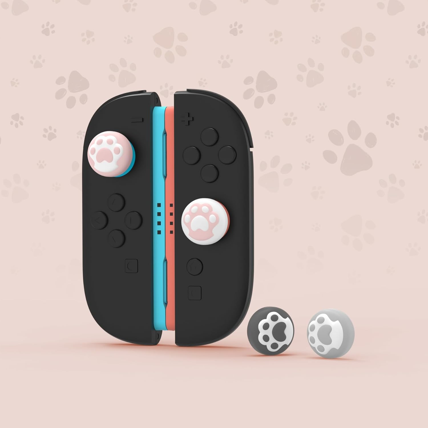 Playvital 8 Pcs Thumb Grips for Nintendo Switch 2, Kawaii Silicone Thumbstick Caps for Switch 2, Analog Cover for Joycon 2 Joystick Caps - Cat Paw image number 1