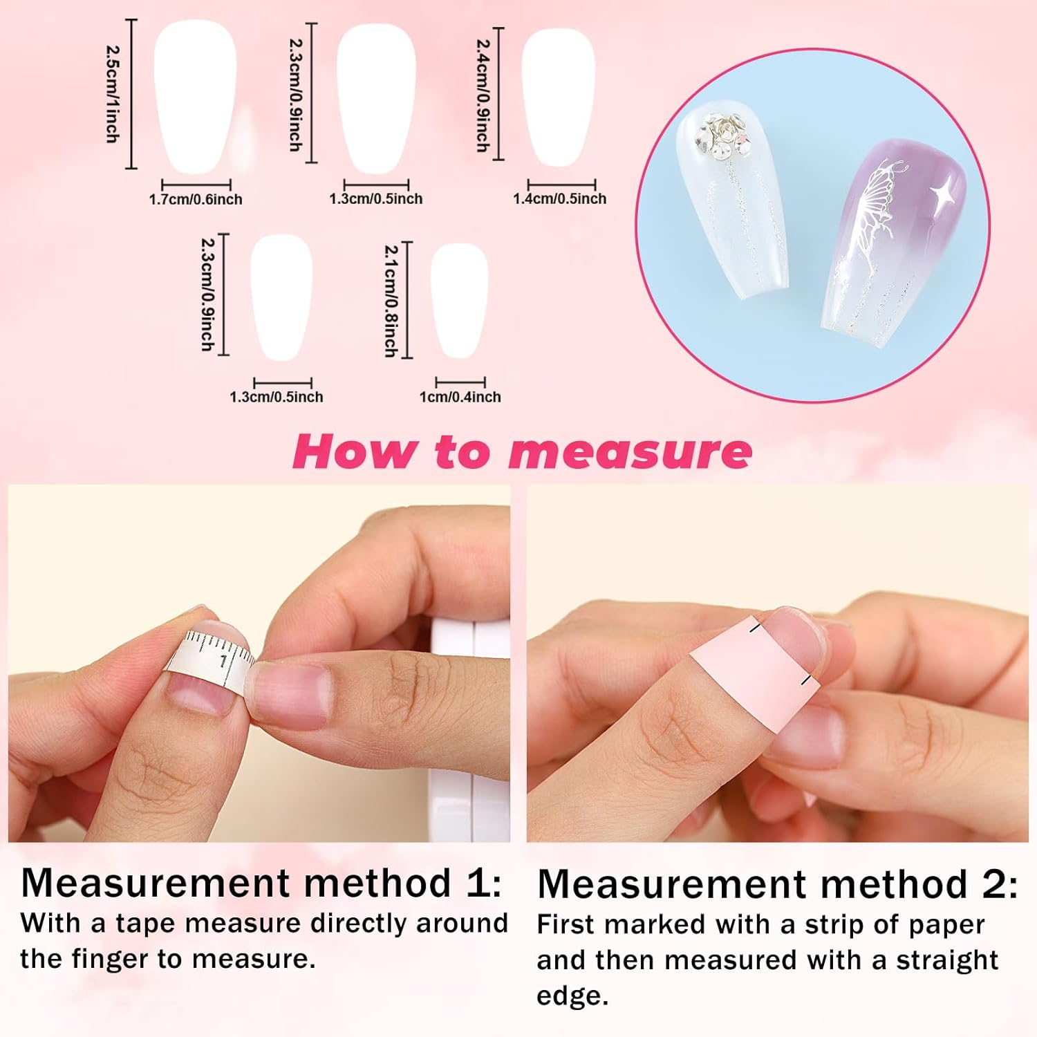 Sethexy Long Coffin Rhinestone Handmade False Nail Purple Hand-Painted Press on Nails Glitter Gradient Shiny False Nails Salon Quality for Women and Girls (W) image number 1