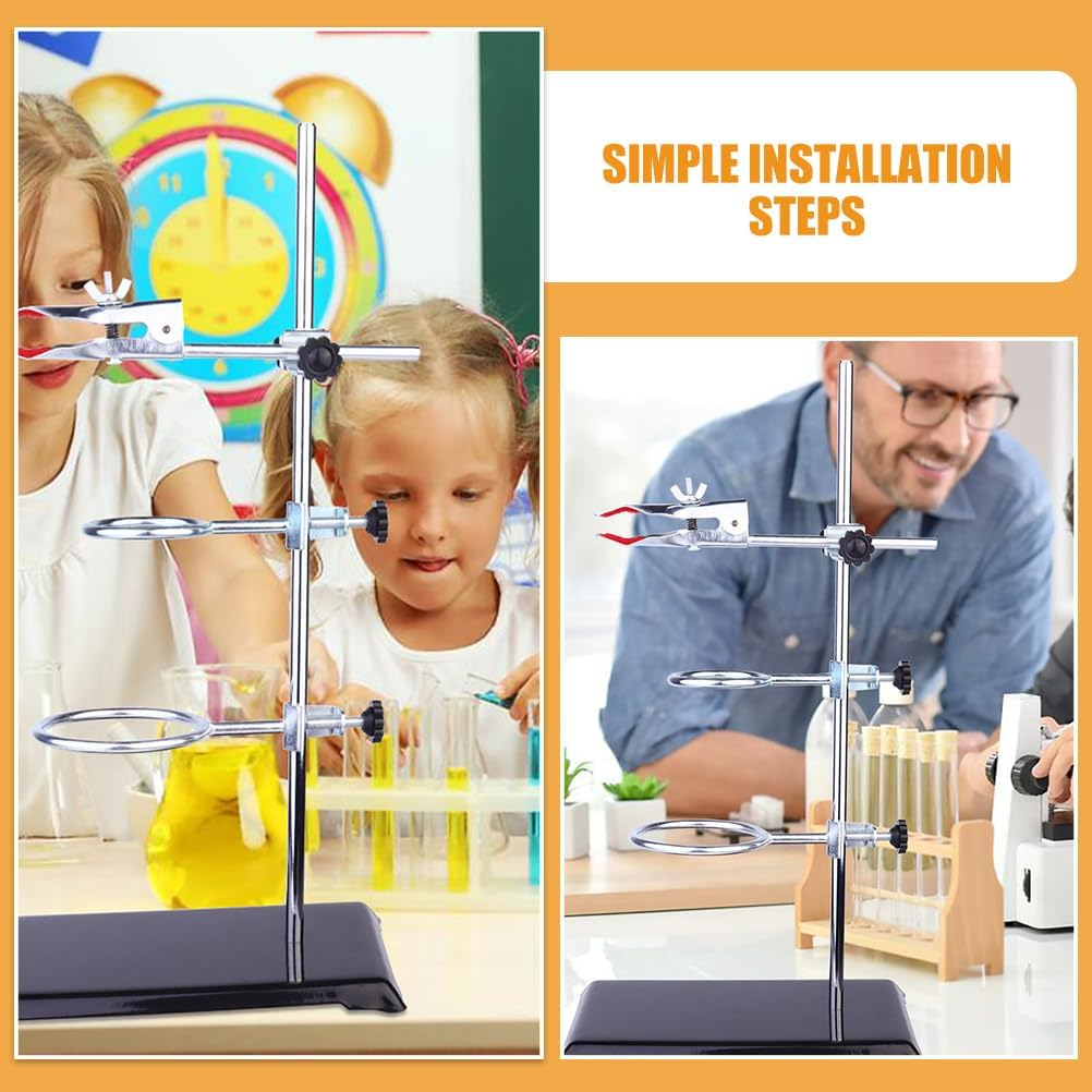 Laboratory Retort Support Stand for Titration Extraction with a Burette Clamp and 2 Flask Ring Clamps Used in Chemistry or Physics Lab (Rodlength 16) image number 1