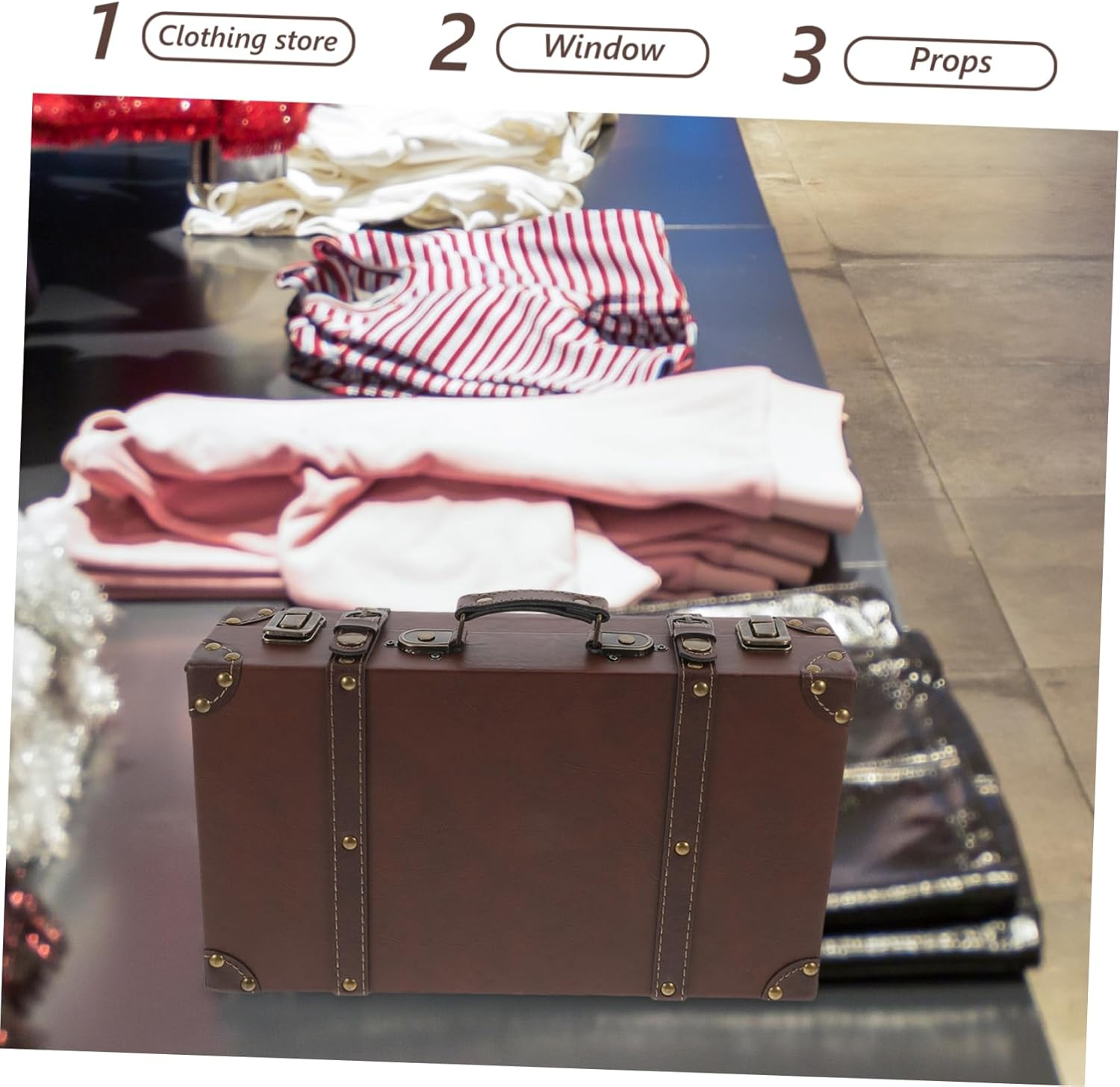 NOLITOY Suitcase Storage Box for Clothing Display and Photo Props Small Size Brown Decorative Travel Trunk for Home Decor and Event Organizing image number 4