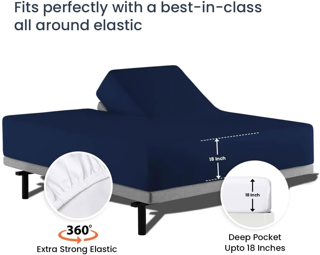 Split TOP King Sheets, 4 Piece Set - Hotel Luxury Sheets for Top Split King Bed, Super Soft Breathable and Cooling for Adjustable Mattresses 1800 Threads (Light Gray, Top Split King(28"-34")) image number 4