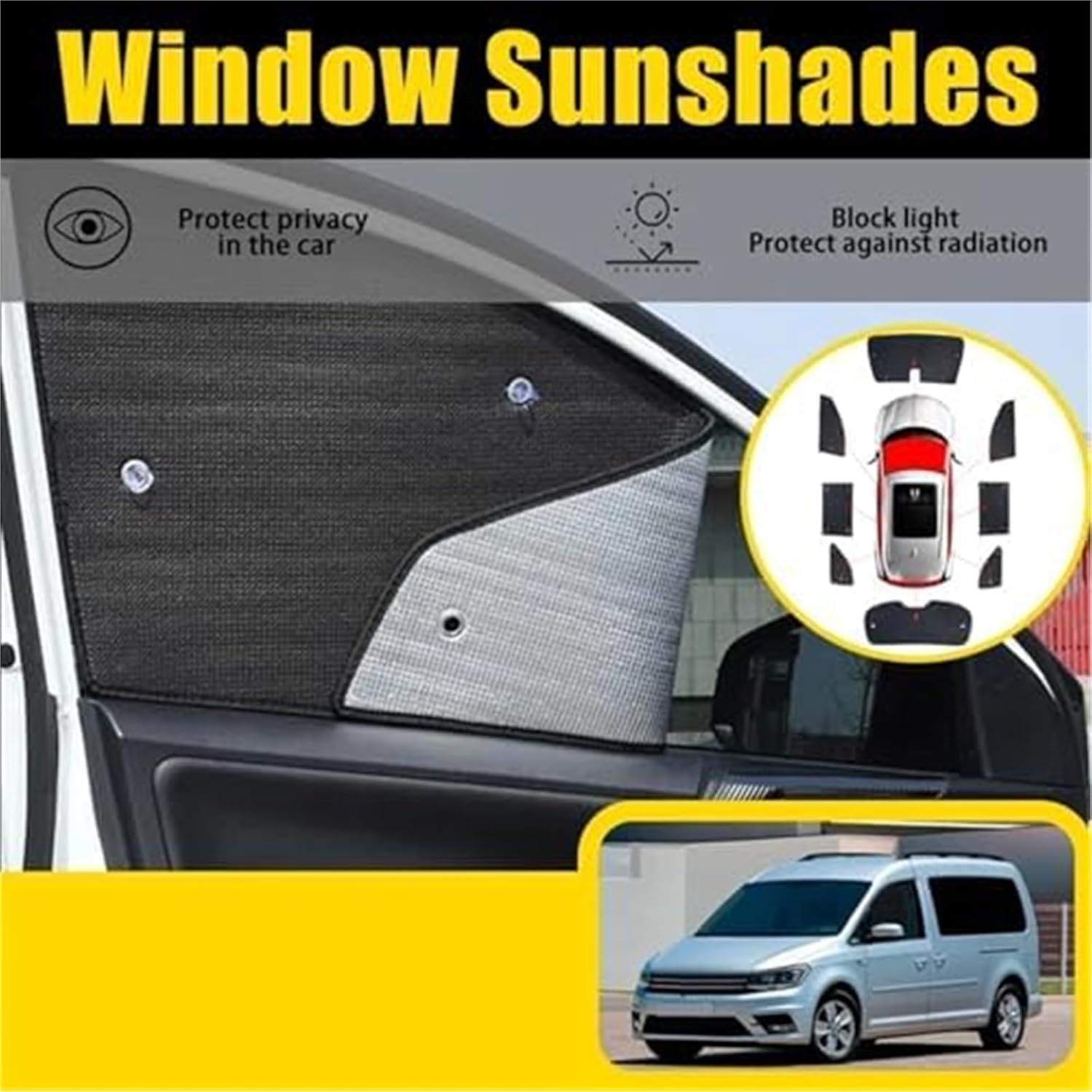 Pexorin Car Sun Shades, for VW, for Caddy, 2K, for Maxi 2003-2019 2010 2011 2012 2013 Car Full Sun Visor Protection Window Sun Visor Sunshade Cover Accessories Car Window Shades(All Sunshades) Car Ful - Black Front Windshield image number 2