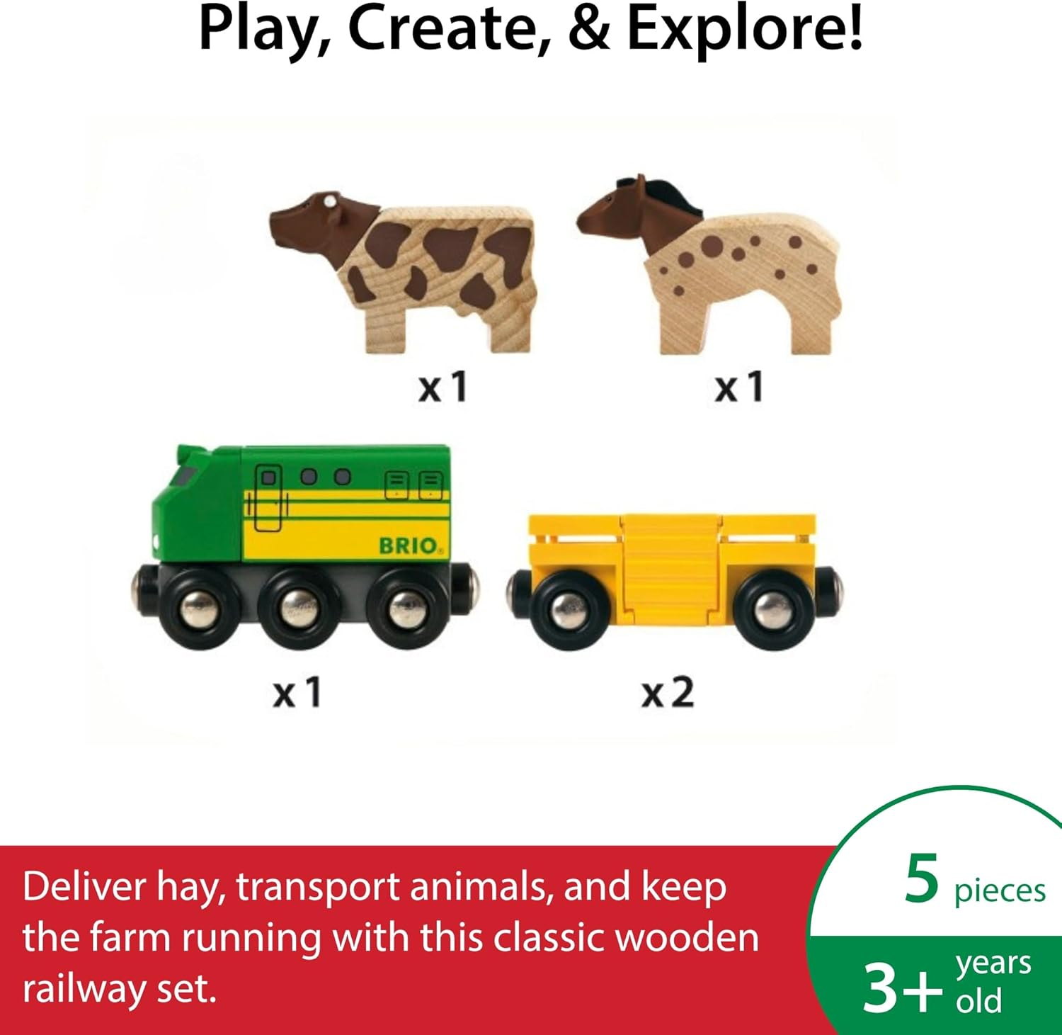 BRIO World 33404 - Farm Train 5 Pieces &ndash; Wooden Cargo Train Set with Animal & Farm Accessories &ndash; Magnetic Railway Toy for Kids Ages 3+ &ndash; Compatible with BRIO Tracks image number 5