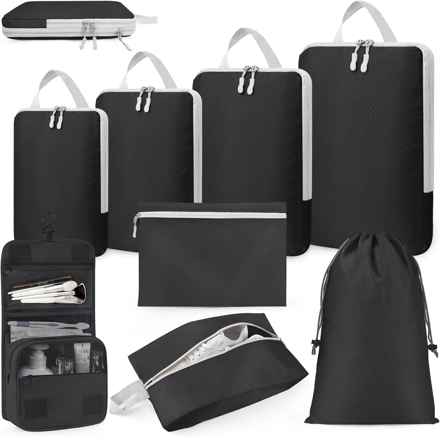 TRMFUSA Compression Packing Cubes 8 Set, Suitcase Organiser Bags, Travel Cubes for Suitcases, Luggage Organiser Packing Bags, Flight Cruise Holiday Essentials (Beige)