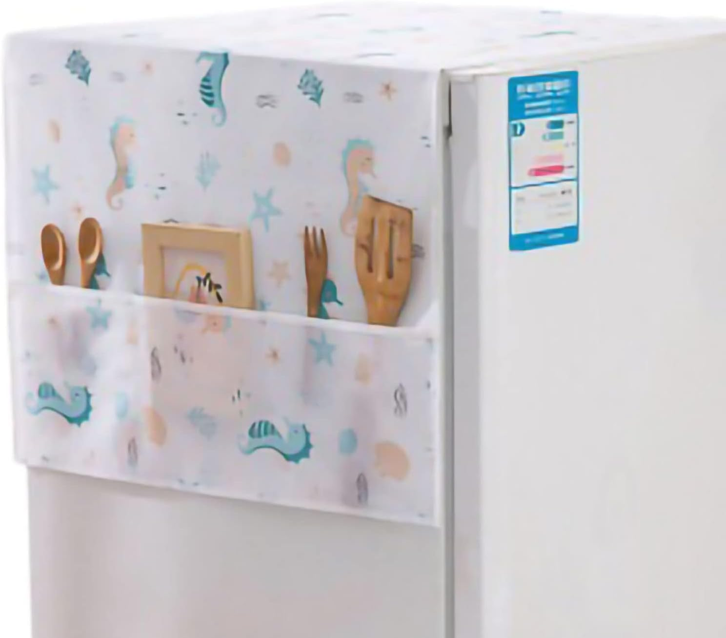 Dust-Proof Refrigerator Cover, 130X55Cm Washing Machine Top Protector with Side Storage Bags Water and Oil Proofing Washing Machine Cover for Home and Kitchen(Seahorse) - Rabbits image number 6