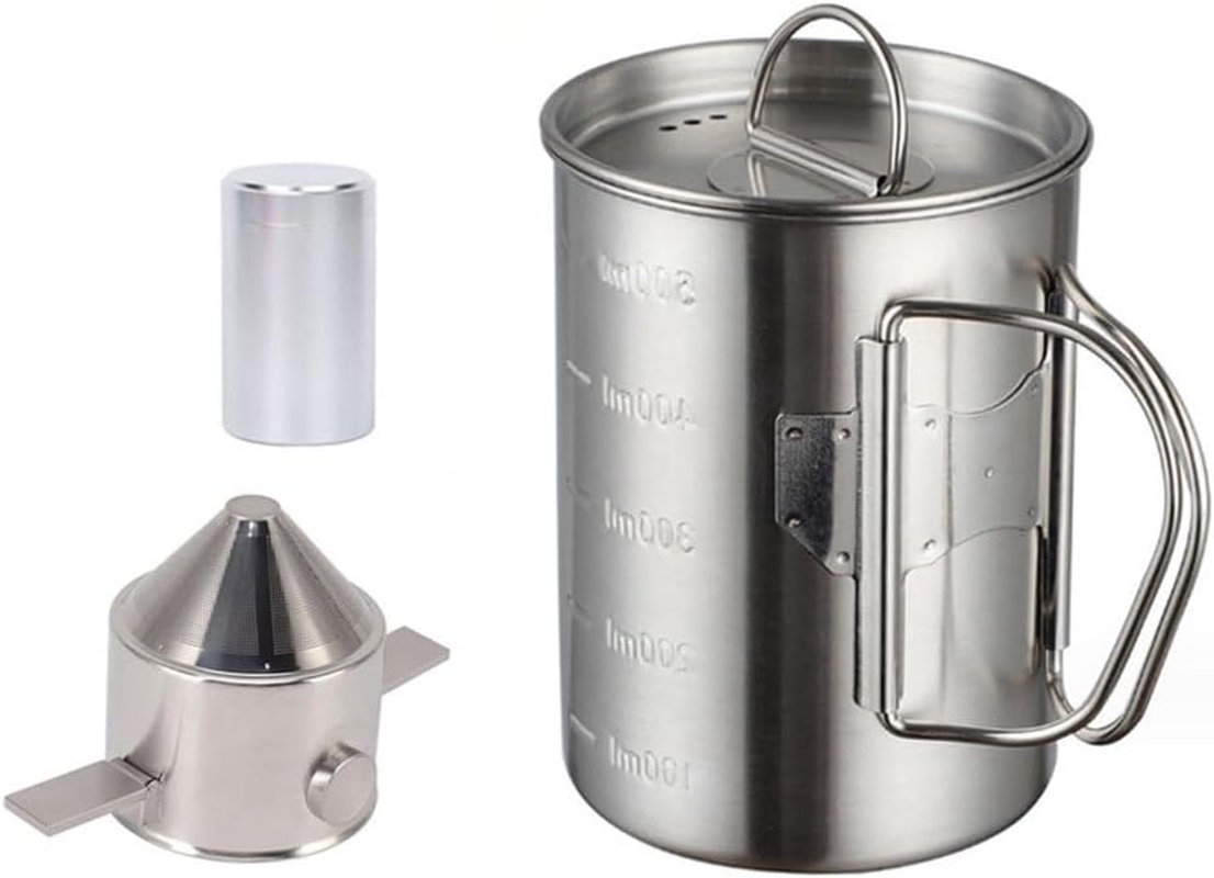 Outdoor Coffee Cup Set Stainless Steel Camping Mug with Lid, Camping Coffee Cup with Foldable Handle for Hiking Travelling (500Ml) image number 5