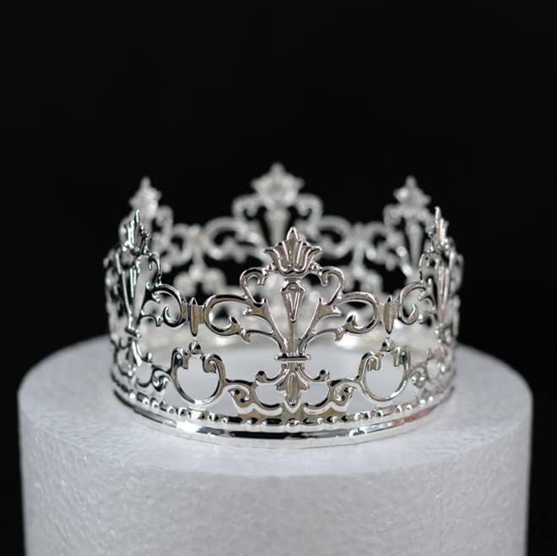 Vintage Princess Mini Crown Cake Topper Decoration for Baby Shower Birthday Wedding Christmas Princess Theme Party Decorations Newborn Photo Prop Silver