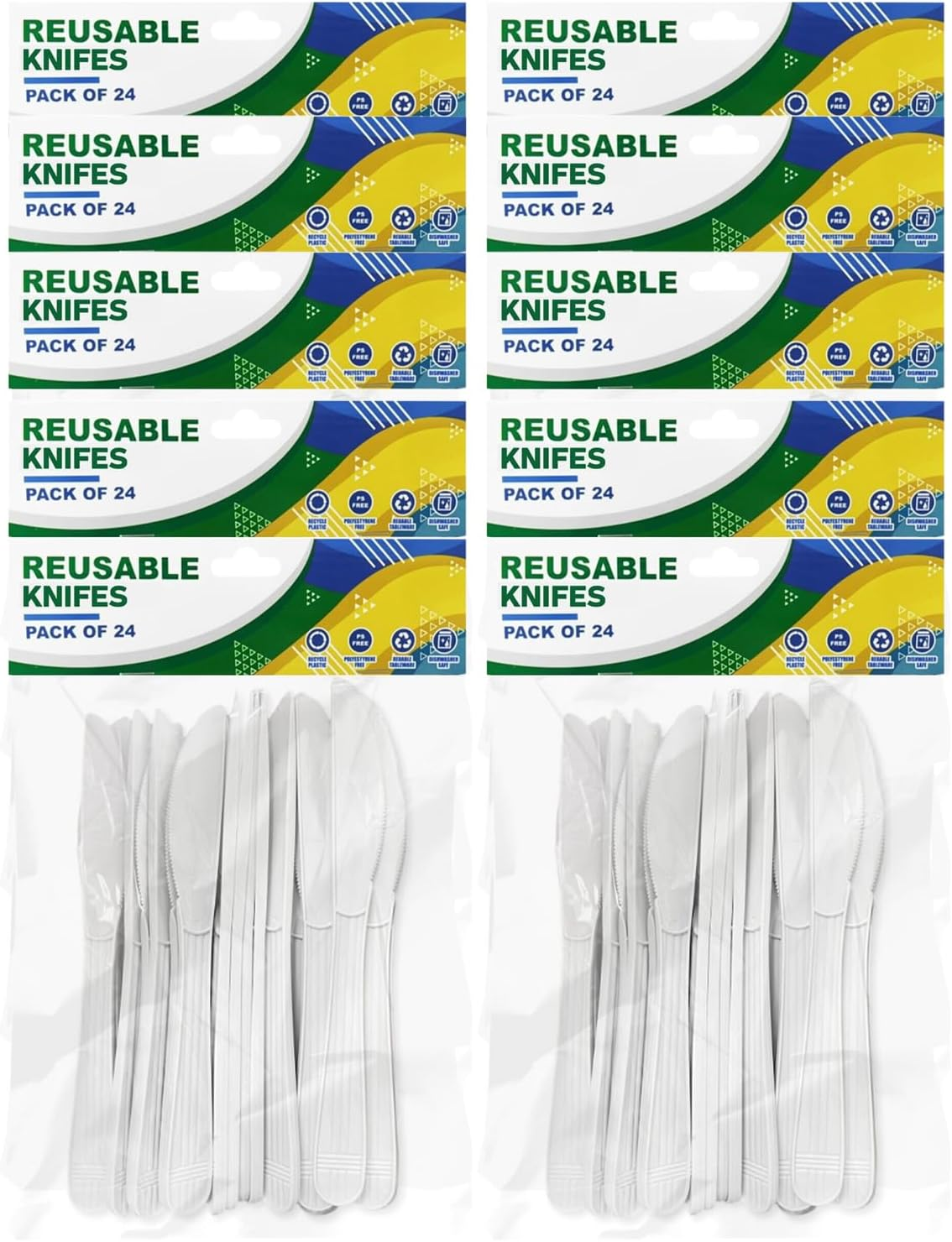 24/96/240 Pieces- Heavy Duty Reusable Plastic Knives White Cutlery Party Catering (24) image number 1