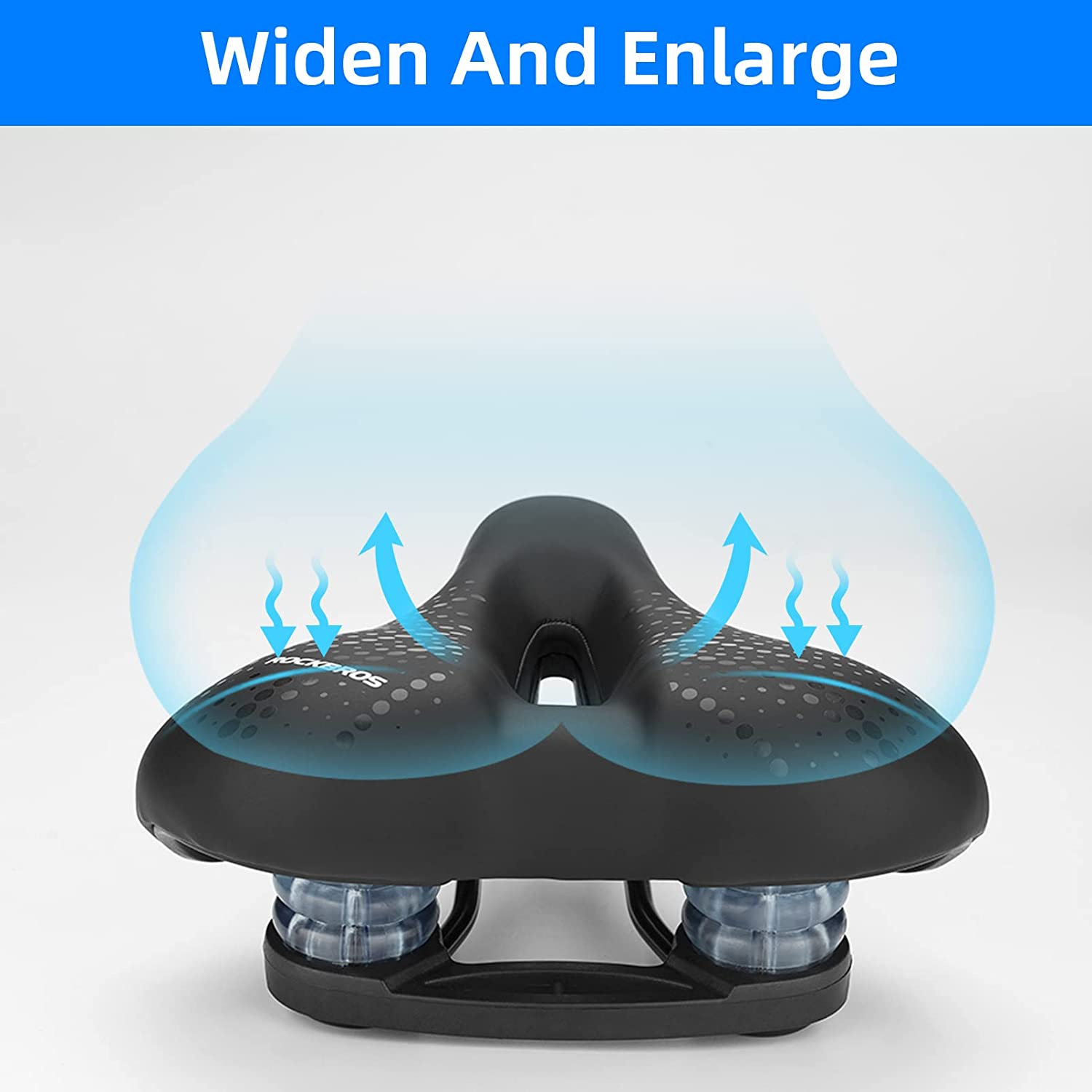 ROCKBROS Comfort Bike Seat Men Women Memory Foam Padded Wide Bike Saddle Waterproof Comfortable Bicycle Seat Cushion with Dual Shock Absorbing Universal Fit for Indoor/Outdoor Stationary Bikes image number 2